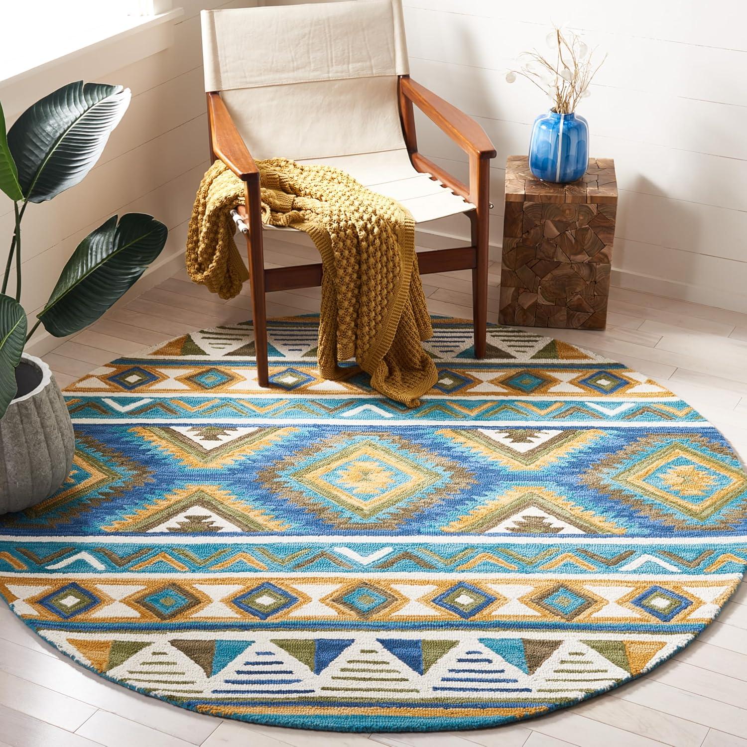 image:imageSAFAVIEH Aspen Collection Area Rug 5 x 8 Blue amp Yellow Handmade Boho Wool Ideal for High Traffic Areas in Living Room Bedroom APN352MBlueYellow