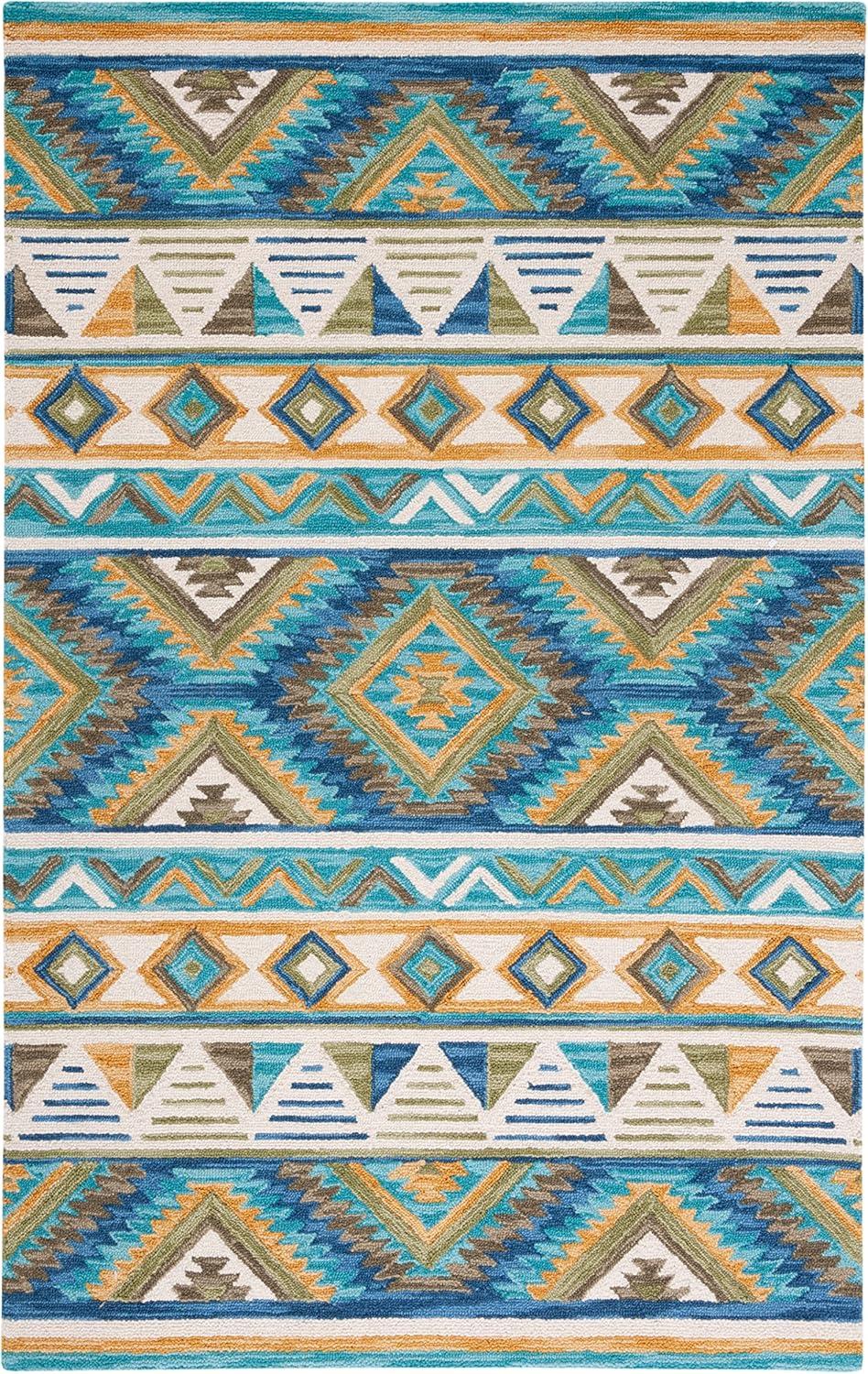 image:imageSAFAVIEH Aspen Collection Area Rug 5 x 8 Blue amp Yellow Handmade Boho Wool Ideal for High Traffic Areas in Living Room Bedroom APN352MBlueYellow