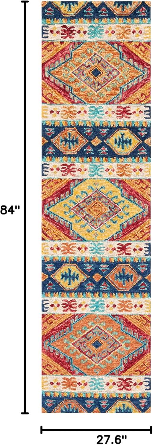 image:imageSAFAVIEH Aspen Collection Area Rug 5 x 8 Navy amp Ivory Handmade Boho Tribal Wool Ideal for High Traffic Areas in Living Room Bedroom APN502ANavyIvory