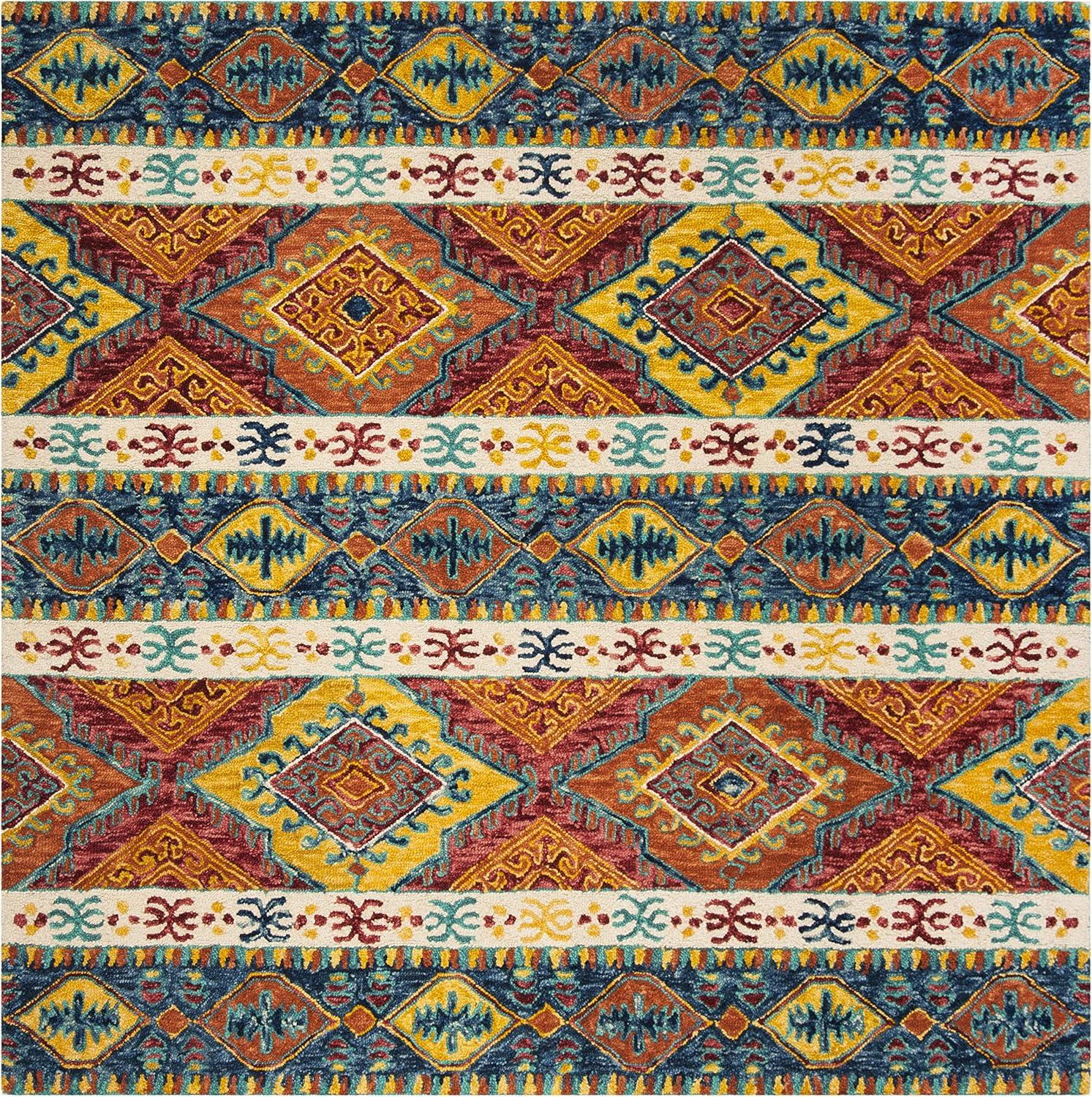 image:imageSAFAVIEH Aspen Collection Area Rug 5 x 8 Navy amp Ivory Handmade Boho Tribal Wool Ideal for High Traffic Areas in Living Room Bedroom APN502ANavyIvory