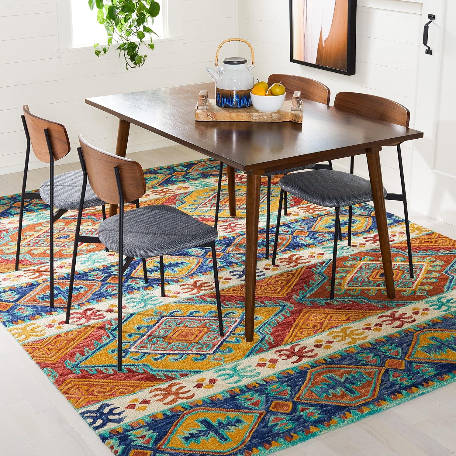 image:imageSAFAVIEH Aspen Collection Area Rug 5 x 8 Navy amp Ivory Handmade Boho Tribal Wool Ideal for High Traffic Areas in Living Room Bedroom APN502ANavyIvory