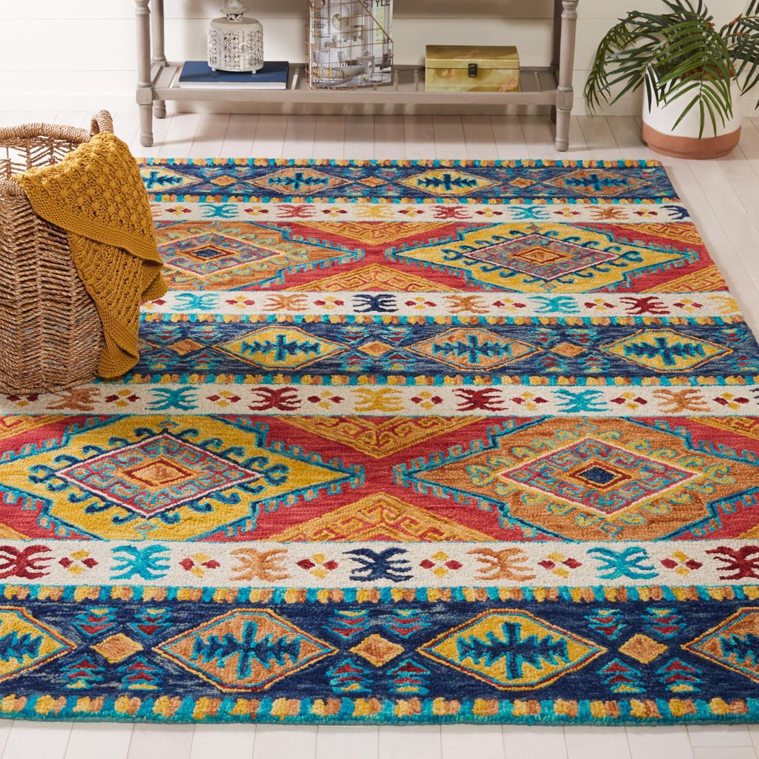 image:imageSAFAVIEH Aspen Collection Area Rug 5 x 8 Navy amp Ivory Handmade Boho Tribal Wool Ideal for High Traffic Areas in Living Room Bedroom APN502ANavyIvory