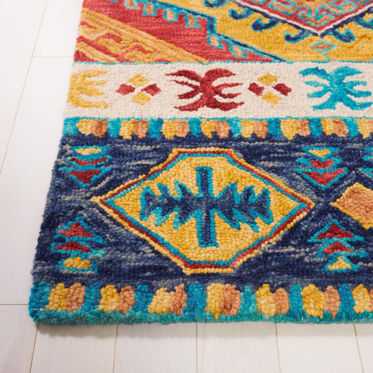 image:imageSAFAVIEH Aspen Collection Area Rug 5 x 8 Navy amp Ivory Handmade Boho Tribal Wool Ideal for High Traffic Areas in Living Room Bedroom APN502ANavyIvory