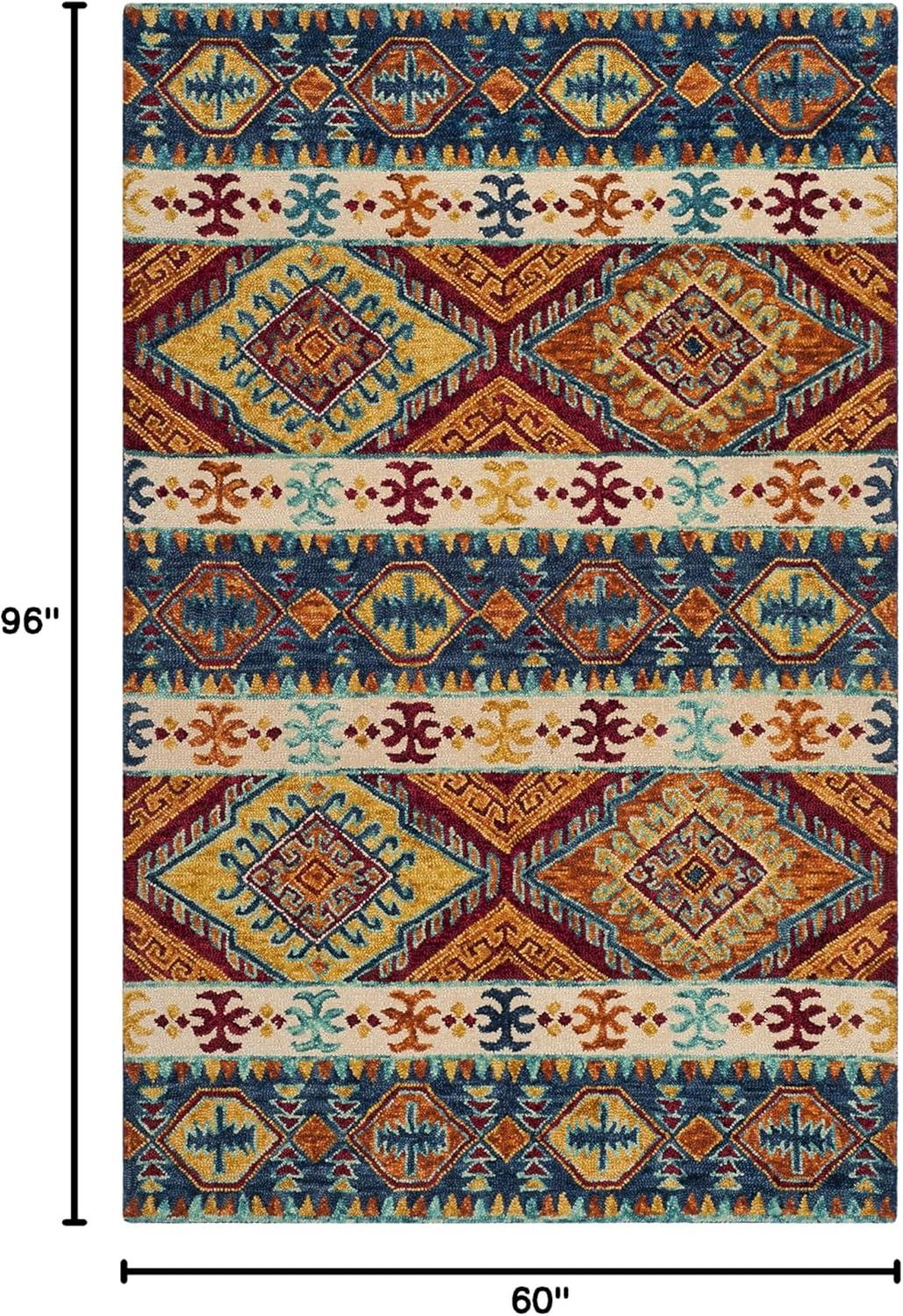 image:imageSAFAVIEH Aspen Collection Area Rug 5 x 8 Navy amp Ivory Handmade Boho Tribal Wool Ideal for High Traffic Areas in Living Room Bedroom APN502ANavyIvory