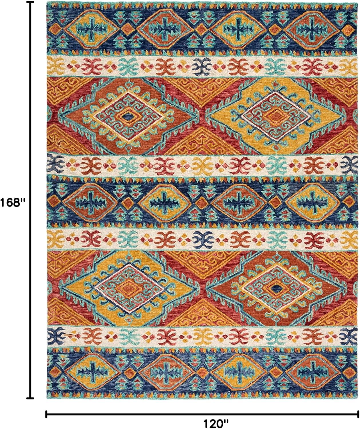 image:imageSAFAVIEH Aspen Collection Area Rug 5 x 8 Navy amp Ivory Handmade Boho Tribal Wool Ideal for High Traffic Areas in Living Room Bedroom APN502ANavyIvory