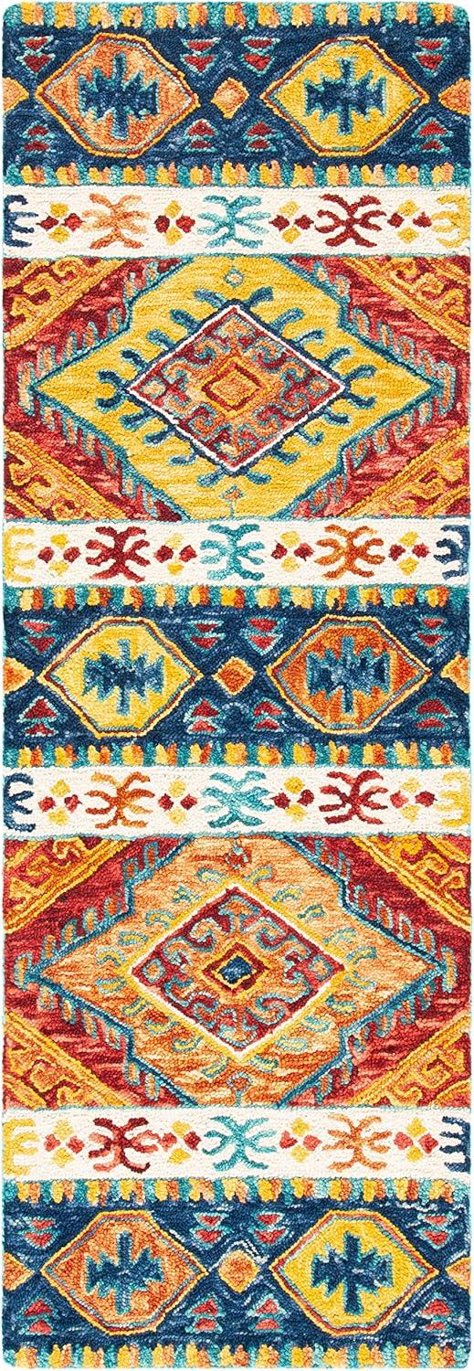 image:imageSAFAVIEH Aspen Collection Area Rug 5 x 8 Navy amp Ivory Handmade Boho Tribal Wool Ideal for High Traffic Areas in Living Room Bedroom APN502ANavyIvory