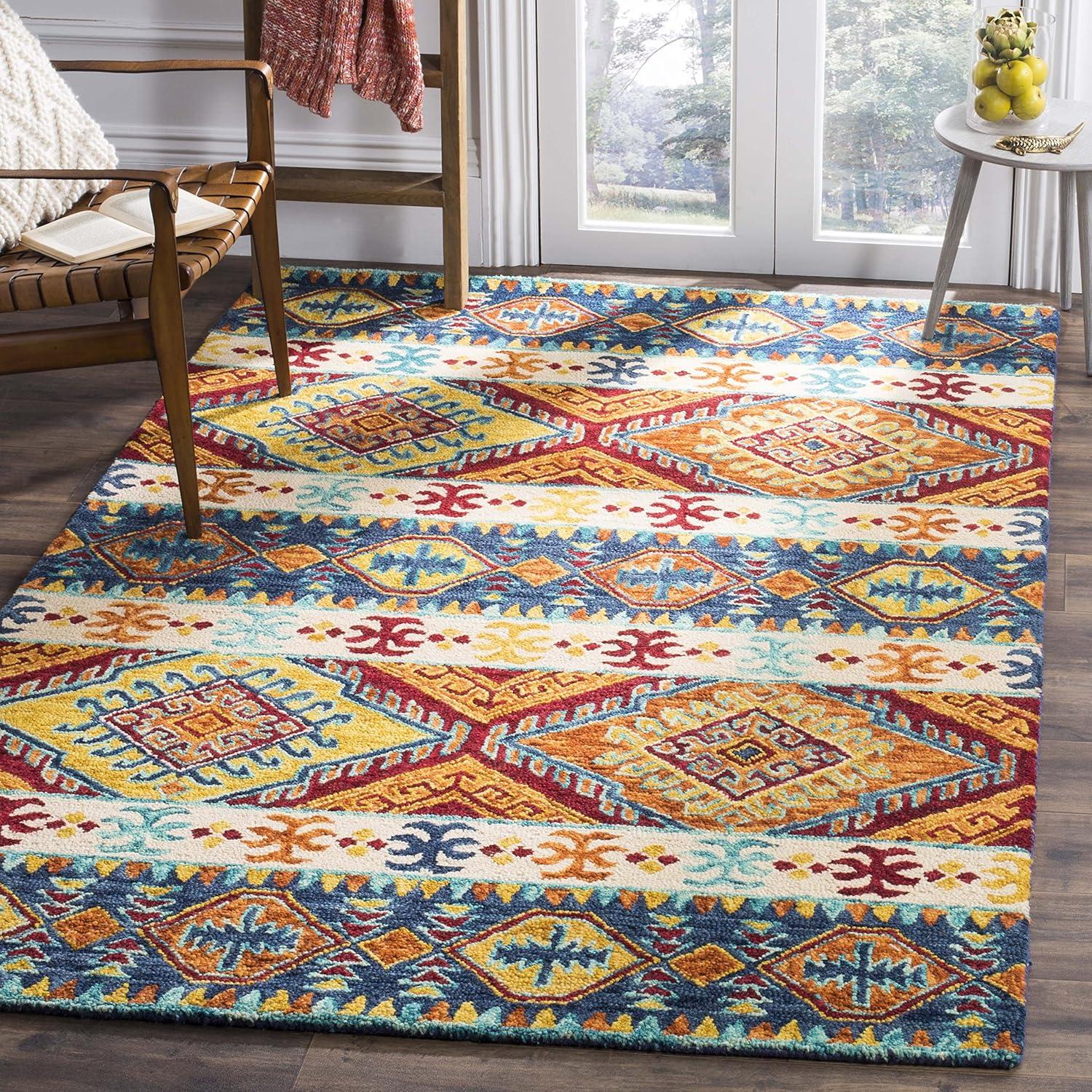 image:imageSAFAVIEH Aspen Collection Area Rug 5 x 8 Navy amp Ivory Handmade Boho Tribal Wool Ideal for High Traffic Areas in Living Room Bedroom APN502ANavyIvory