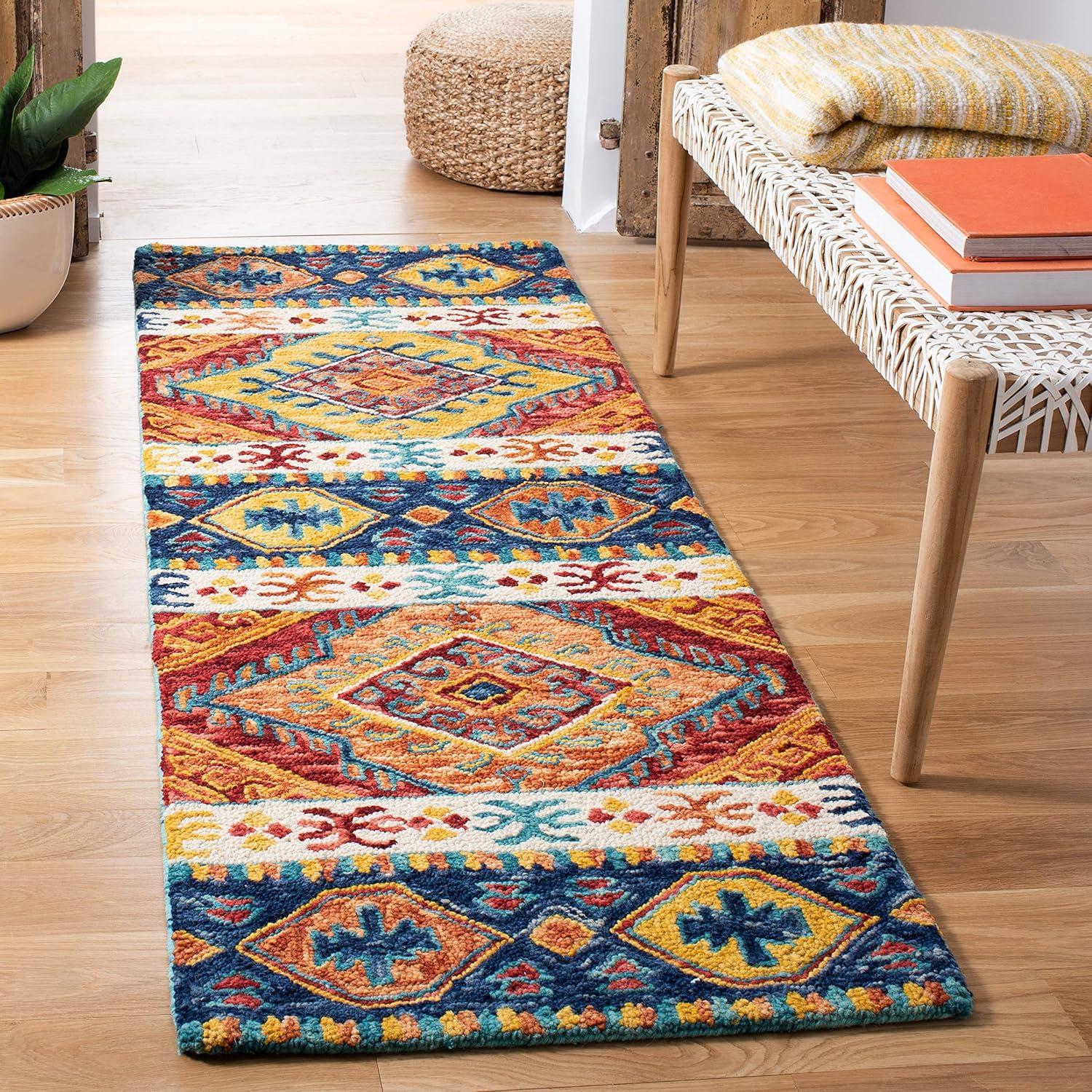 image:imageSAFAVIEH Aspen Collection Area Rug 5 x 8 Navy amp Ivory Handmade Boho Tribal Wool Ideal for High Traffic Areas in Living Room Bedroom APN502ANavyIvory