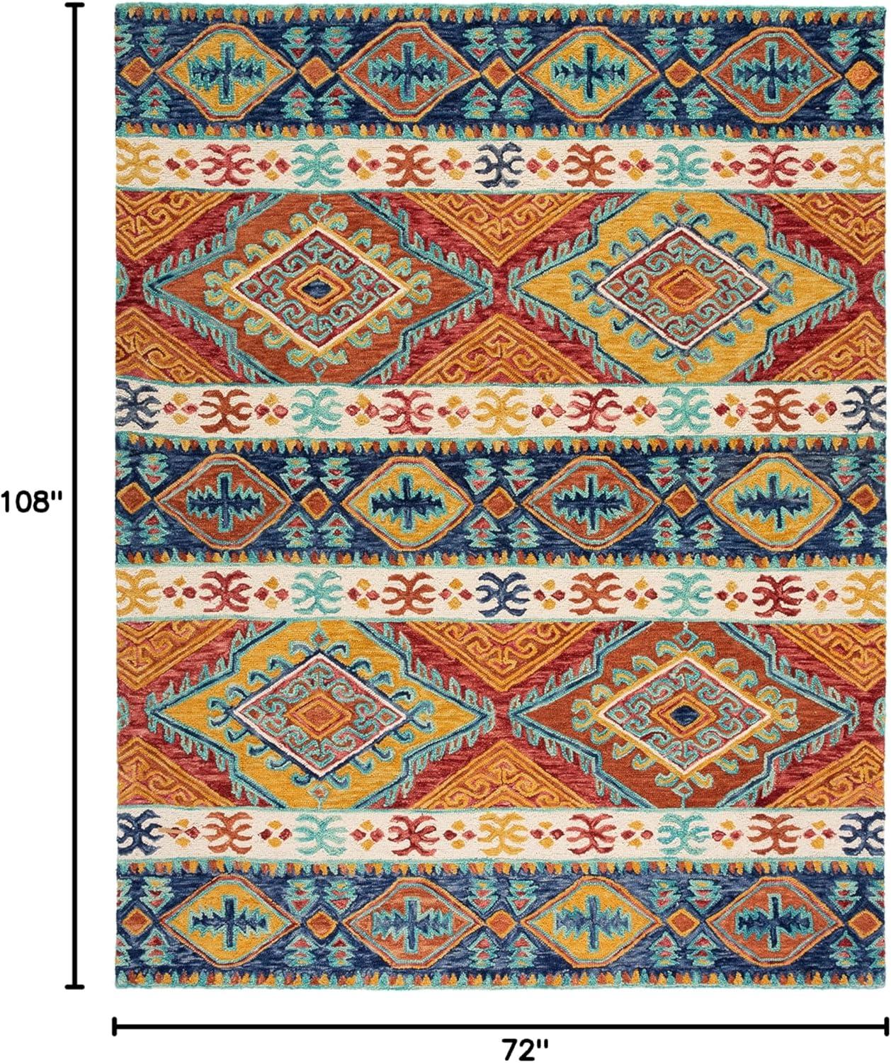 image:imageSAFAVIEH Aspen Collection Area Rug 5 x 8 Navy amp Ivory Handmade Boho Tribal Wool Ideal for High Traffic Areas in Living Room Bedroom APN502ANavyIvory