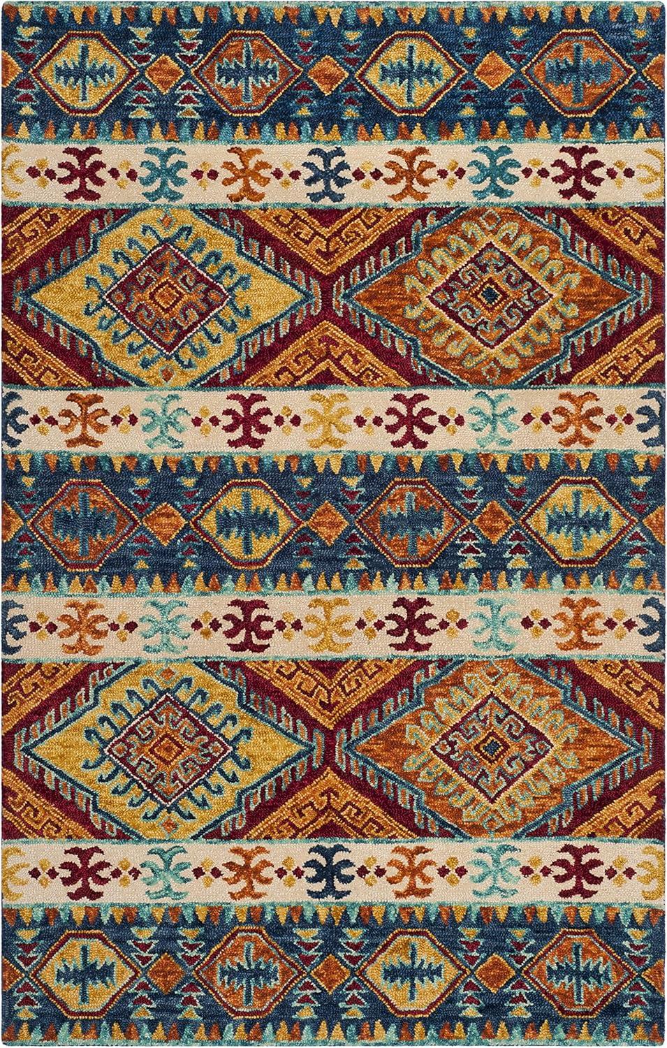 image:imageSAFAVIEH Aspen Collection Area Rug 5 x 8 Navy amp Ivory Handmade Boho Tribal Wool Ideal for High Traffic Areas in Living Room Bedroom APN502ANavyIvory