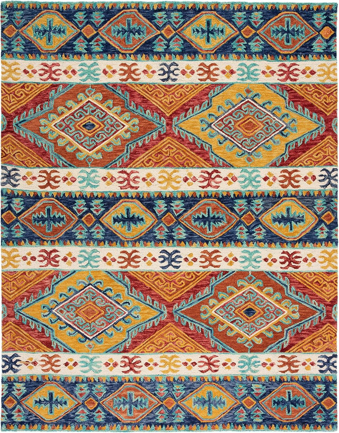 image:imageSAFAVIEH Aspen Collection Area Rug 5 x 8 Navy amp Ivory Handmade Boho Tribal Wool Ideal for High Traffic Areas in Living Room Bedroom APN502ANavyIvory