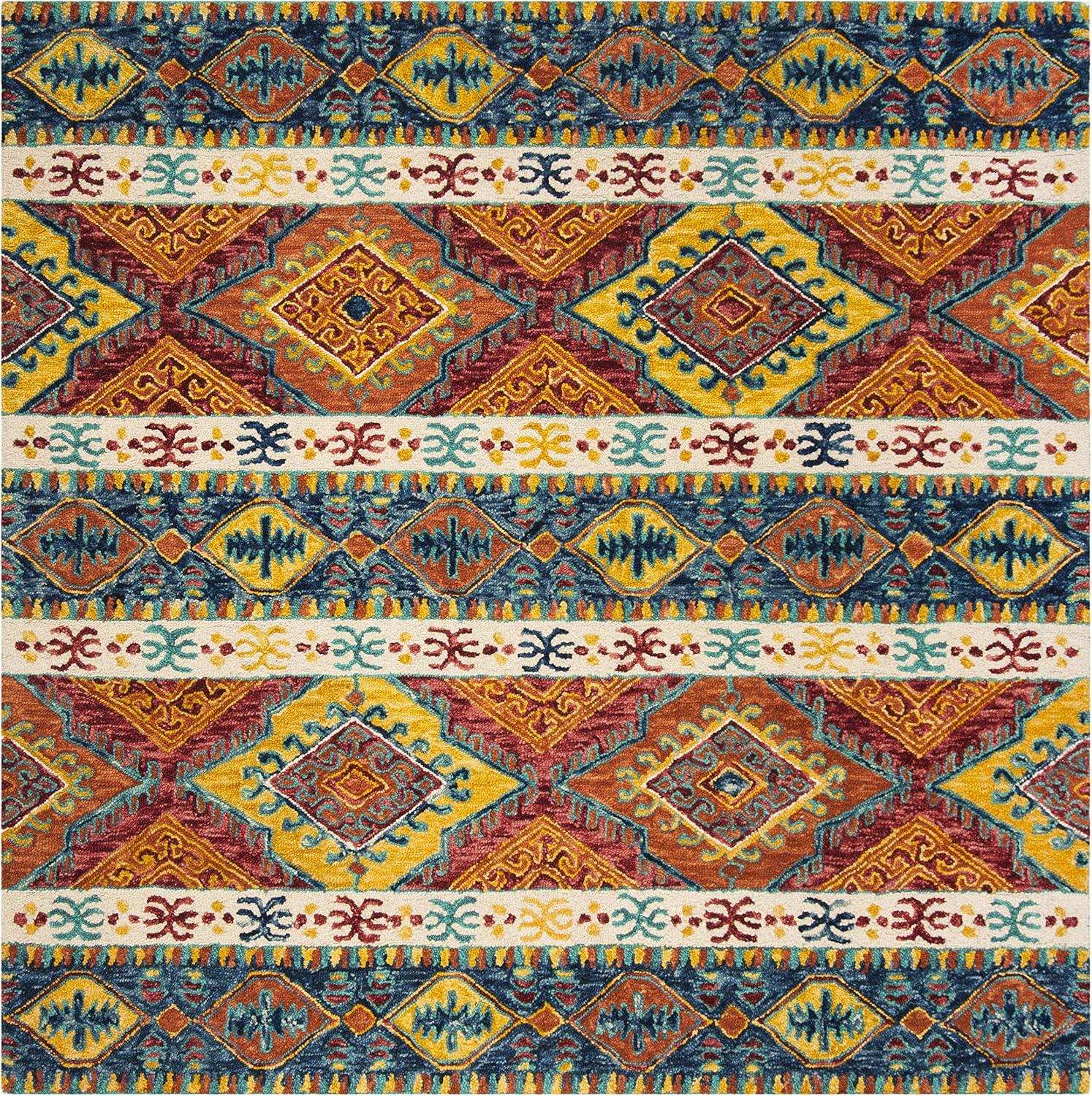 image:imageSAFAVIEH Aspen Collection Area Rug 5 x 8 Navy amp Ivory Handmade Boho Tribal Wool Ideal for High Traffic Areas in Living Room Bedroom APN502ANavyIvory