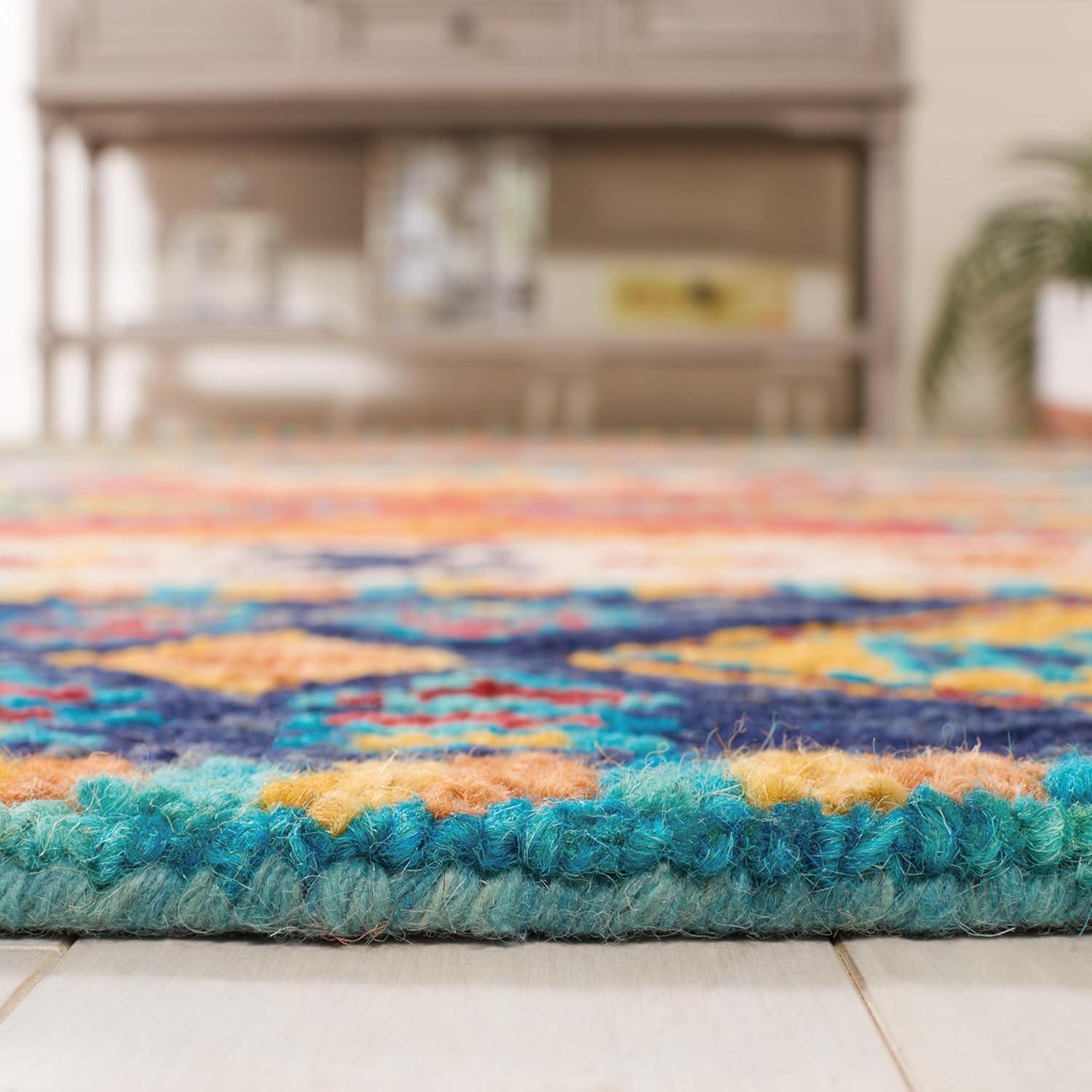 image:imageSAFAVIEH Aspen Collection Area Rug 5 x 8 Navy amp Ivory Handmade Boho Tribal Wool Ideal for High Traffic Areas in Living Room Bedroom APN502ANavyIvory