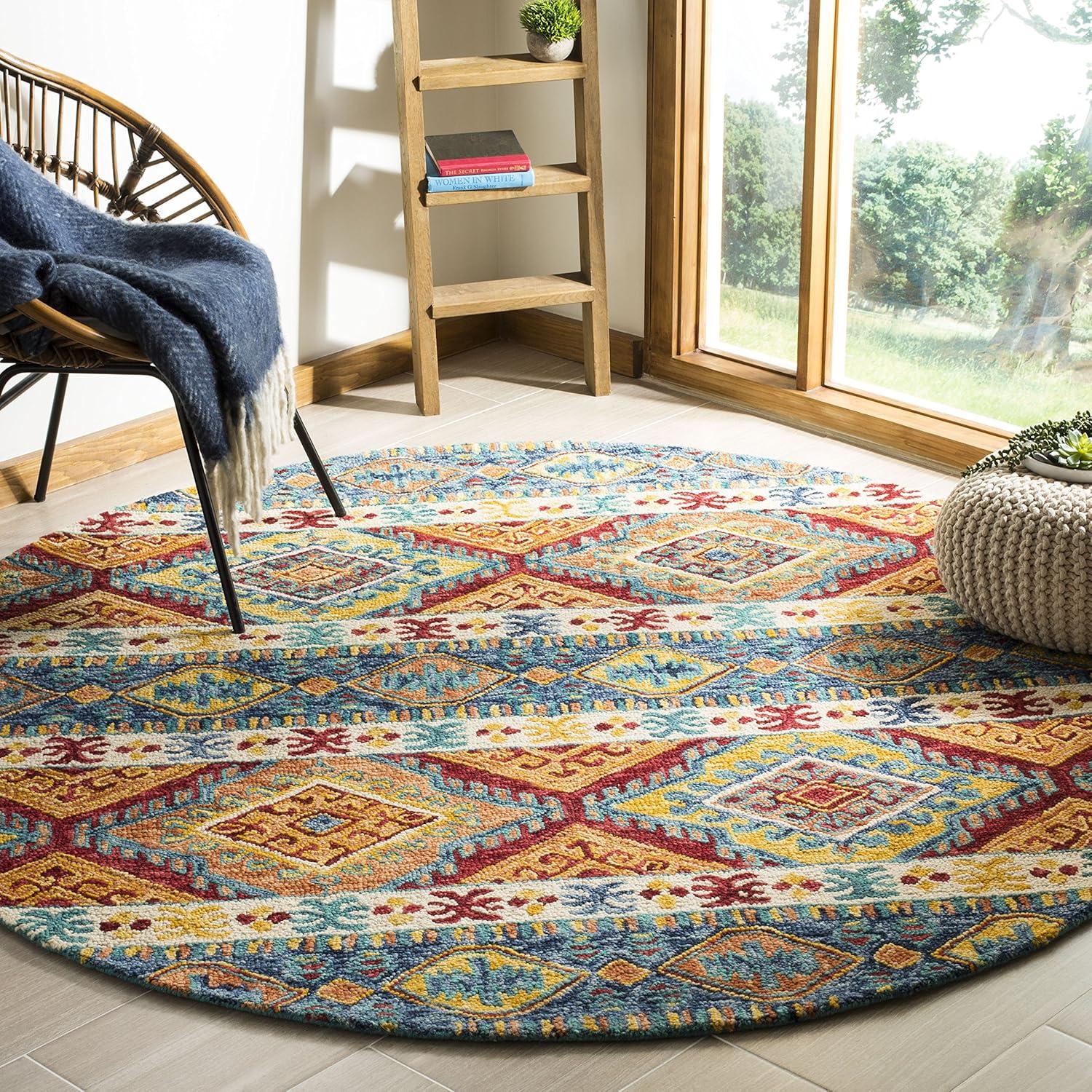 image:imageSAFAVIEH Aspen Collection Area Rug 5 x 8 Navy amp Ivory Handmade Boho Tribal Wool Ideal for High Traffic Areas in Living Room Bedroom APN502ANavyIvory