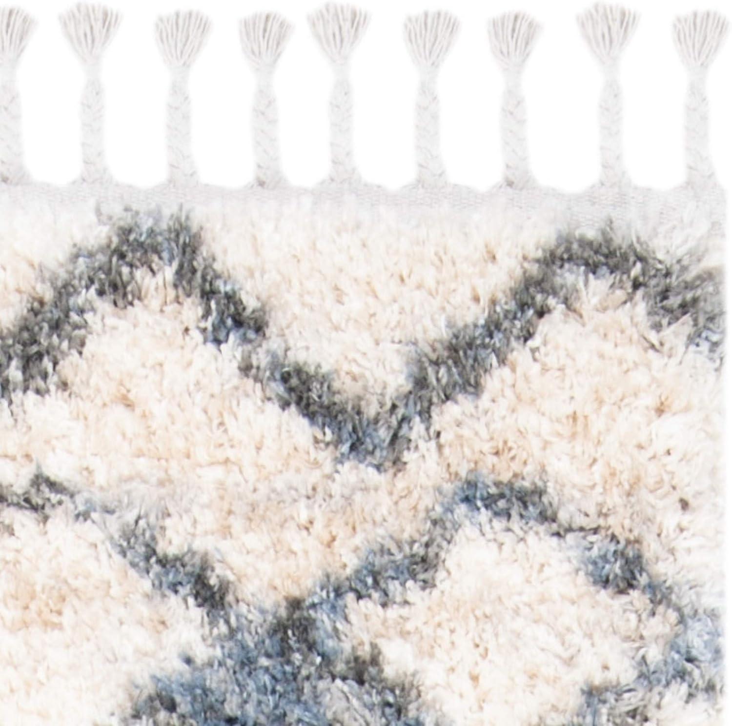 image:imageSAFAVIEH Berber Fringe Shag Collection Area Rug 53 x 76 Cream amp Navy Moroccan Design NonShedding amp Easy Care 12inch Thick Ideal for High Traffic Areas in Living Room Bedroom BFG606ACreamNavy