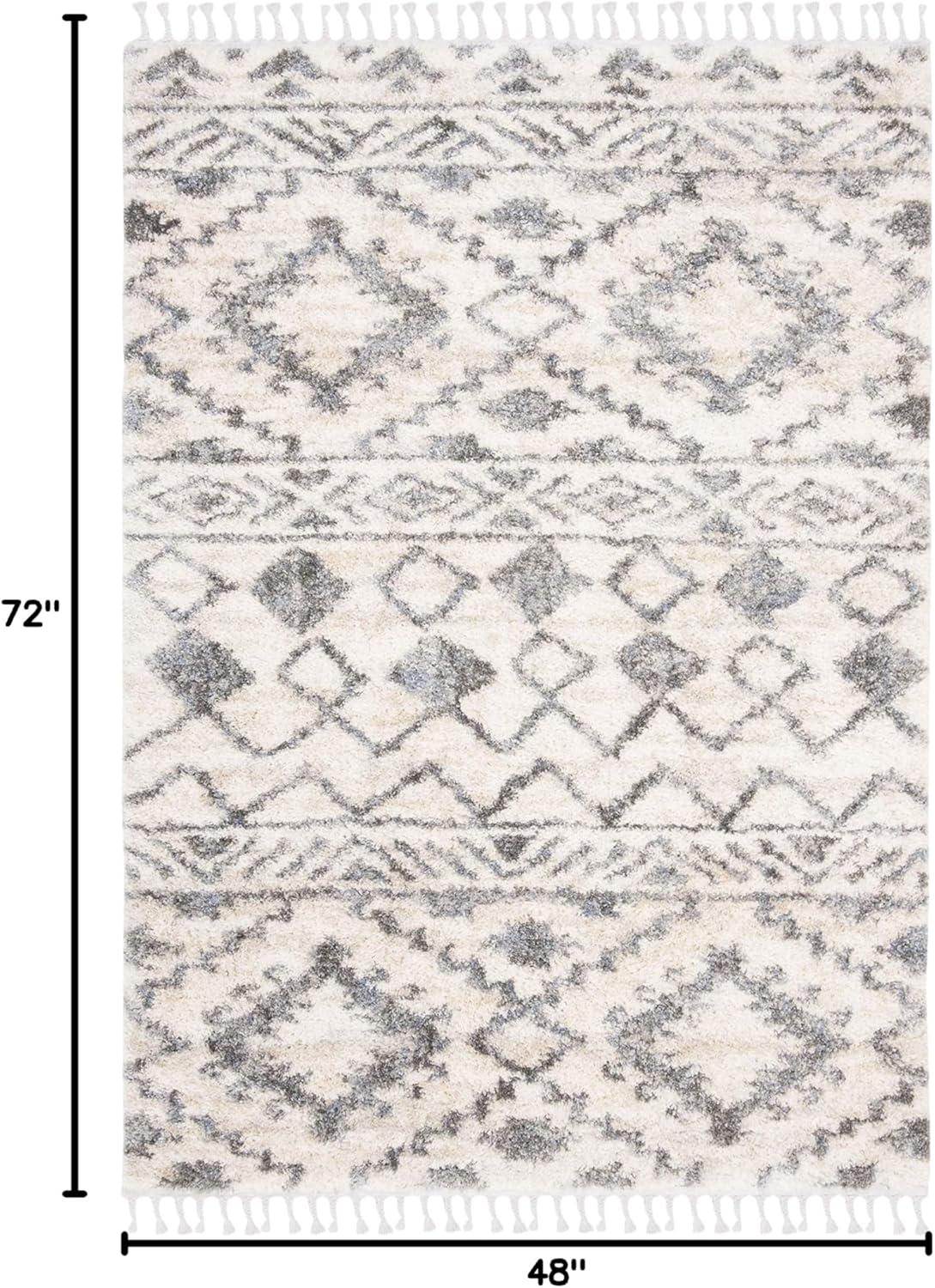 image:imageSAFAVIEH Berber Fringe Shag Collection Area Rug 53 x 76 Cream amp Navy Moroccan Design NonShedding amp Easy Care 12inch Thick Ideal for High Traffic Areas in Living Room Bedroom BFG606ACreamNavy