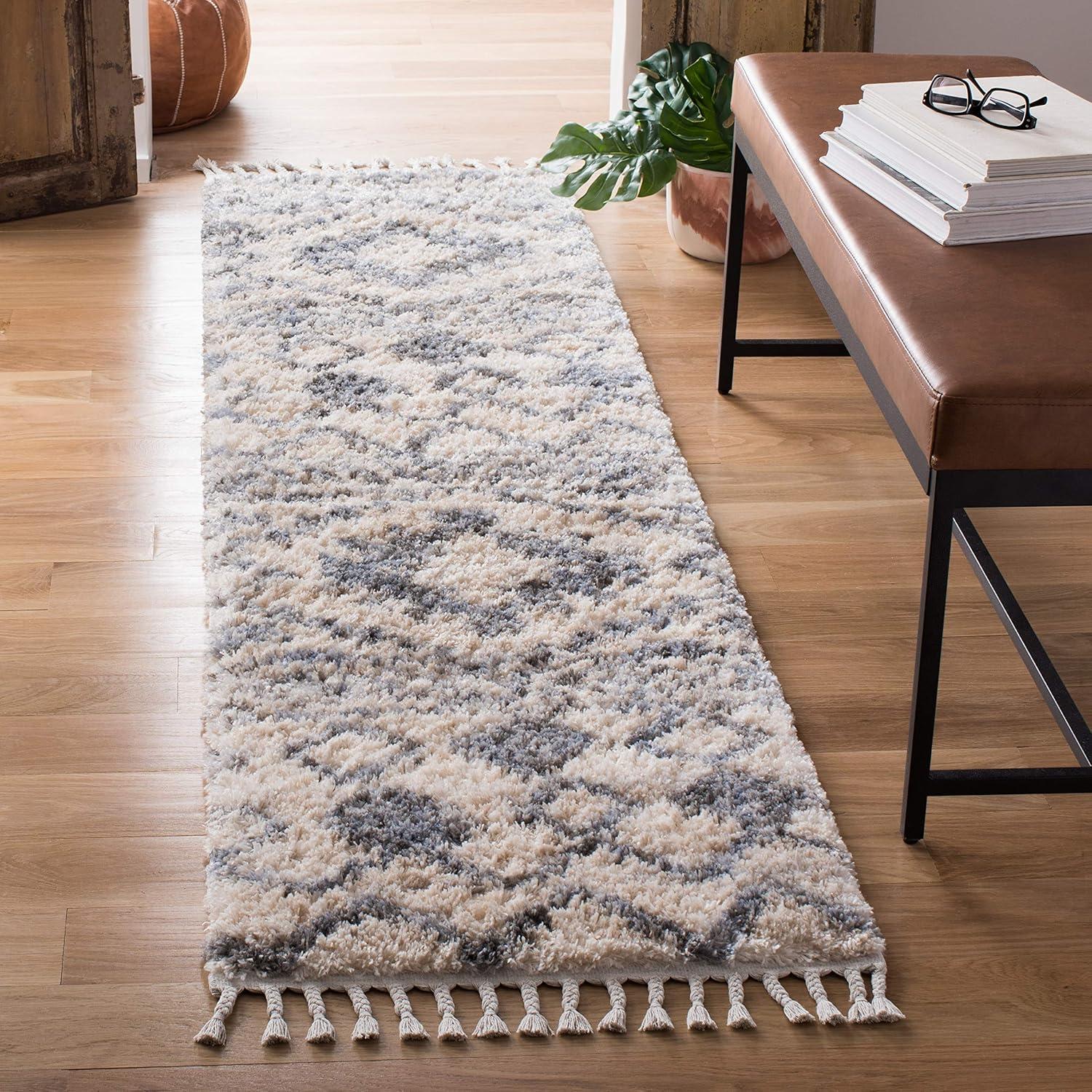 image:imageSAFAVIEH Berber Fringe Shag Collection Area Rug 53 x 76 Cream amp Navy Moroccan Design NonShedding amp Easy Care 12inch Thick Ideal for High Traffic Areas in Living Room Bedroom BFG606ACreamNavy