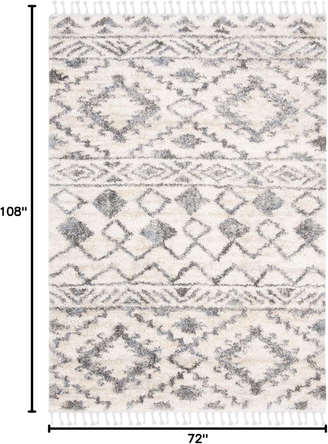 image:imageSAFAVIEH Berber Fringe Shag Collection Area Rug 53 x 76 Cream amp Navy Moroccan Design NonShedding amp Easy Care 12inch Thick Ideal for High Traffic Areas in Living Room Bedroom BFG606ACreamNavy