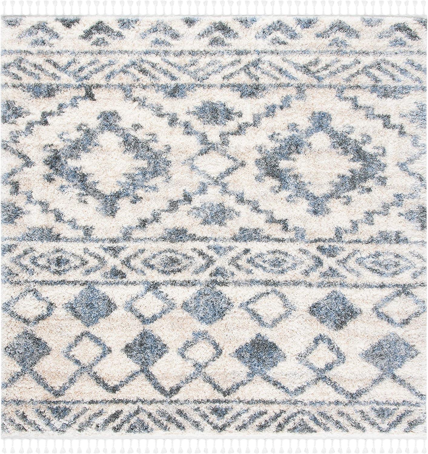 image:imageSAFAVIEH Berber Fringe Shag Collection Area Rug 53 x 76 Cream amp Navy Moroccan Design NonShedding amp Easy Care 12inch Thick Ideal for High Traffic Areas in Living Room Bedroom BFG606ACreamNavy