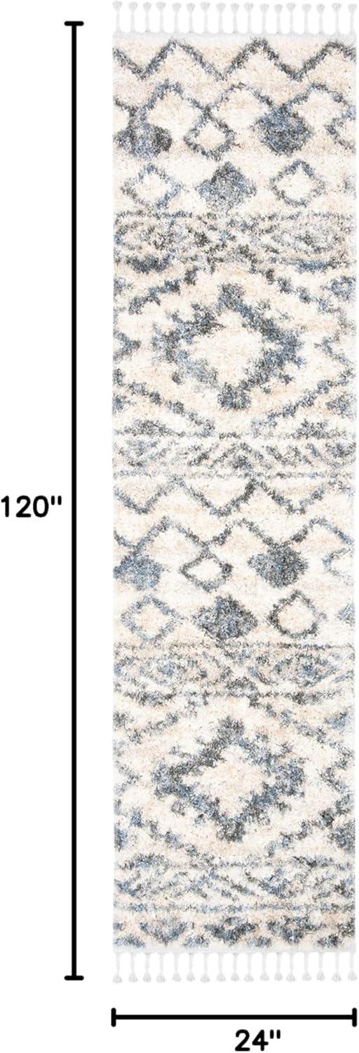 image:imageSAFAVIEH Berber Fringe Shag Collection Area Rug 53 x 76 Cream amp Navy Moroccan Design NonShedding amp Easy Care 12inch Thick Ideal for High Traffic Areas in Living Room Bedroom BFG606ACreamNavy