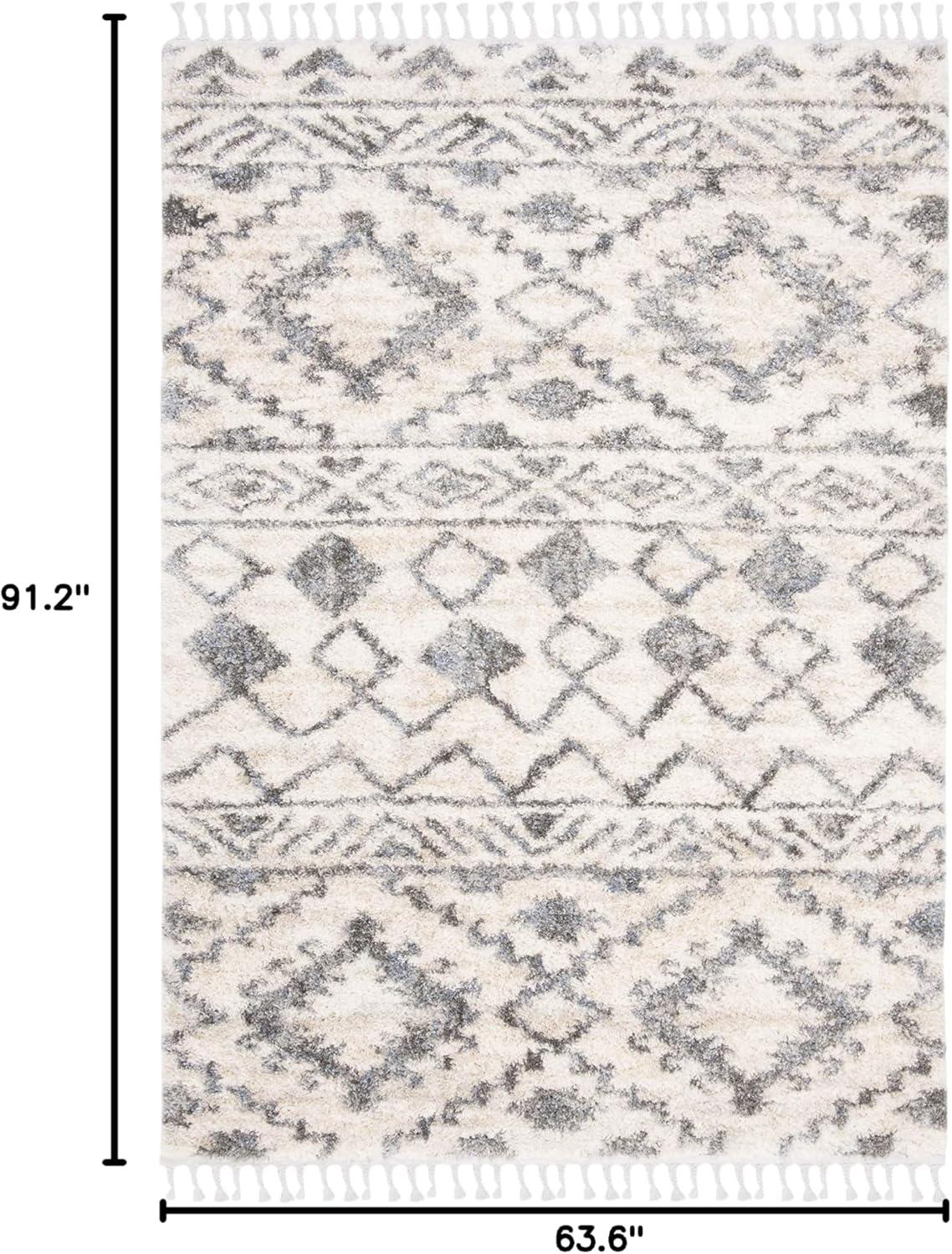 image:imageSAFAVIEH Berber Fringe Shag Collection Area Rug 53 x 76 Cream amp Navy Moroccan Design NonShedding amp Easy Care 12inch Thick Ideal for High Traffic Areas in Living Room Bedroom BFG606ACreamNavy