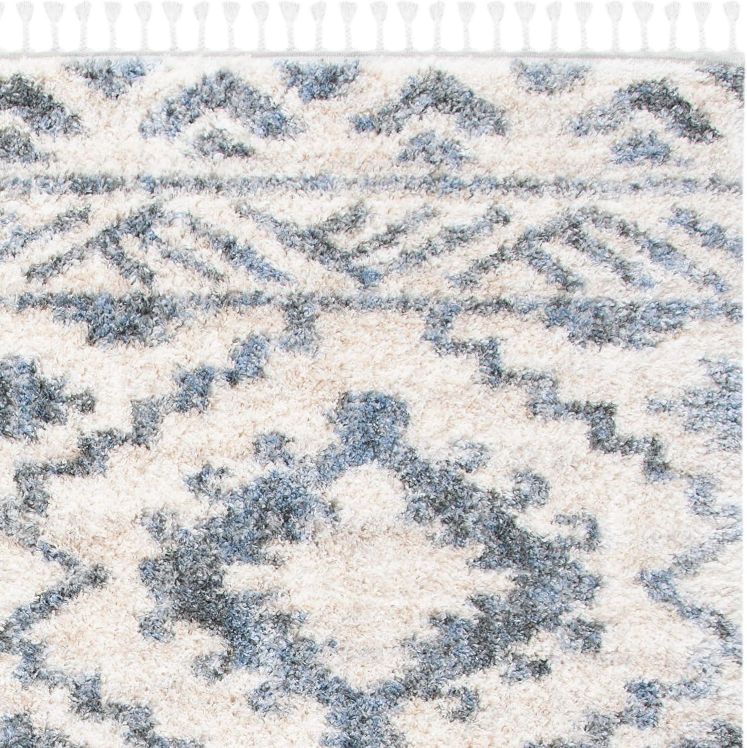 image:imageSAFAVIEH Berber Fringe Shag Collection Area Rug 53 x 76 Cream amp Navy Moroccan Design NonShedding amp Easy Care 12inch Thick Ideal for High Traffic Areas in Living Room Bedroom BFG606ACreamNavy