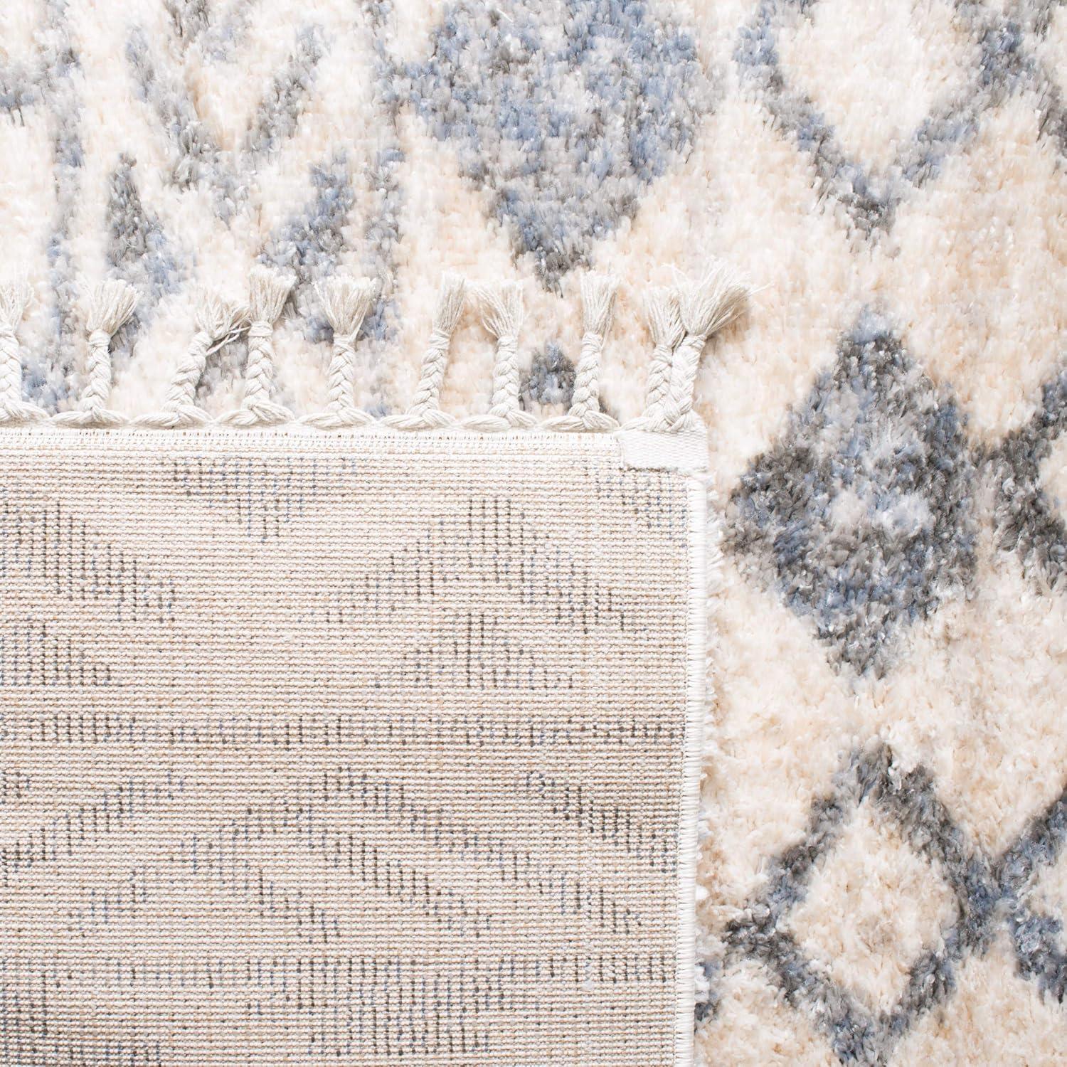 image:imageSAFAVIEH Berber Fringe Shag Collection Area Rug 53 x 76 Cream amp Navy Moroccan Design NonShedding amp Easy Care 12inch Thick Ideal for High Traffic Areas in Living Room Bedroom BFG606ACreamNavy