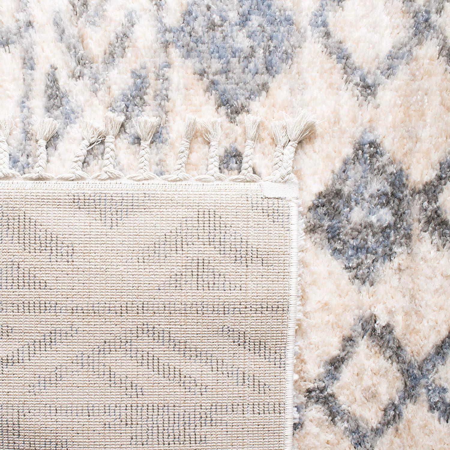 image:imageSAFAVIEH Berber Fringe Shag Collection Area Rug 53 x 76 Cream amp Navy Moroccan Design NonShedding amp Easy Care 12inch Thick Ideal for High Traffic Areas in Living Room Bedroom BFG606ACreamNavy