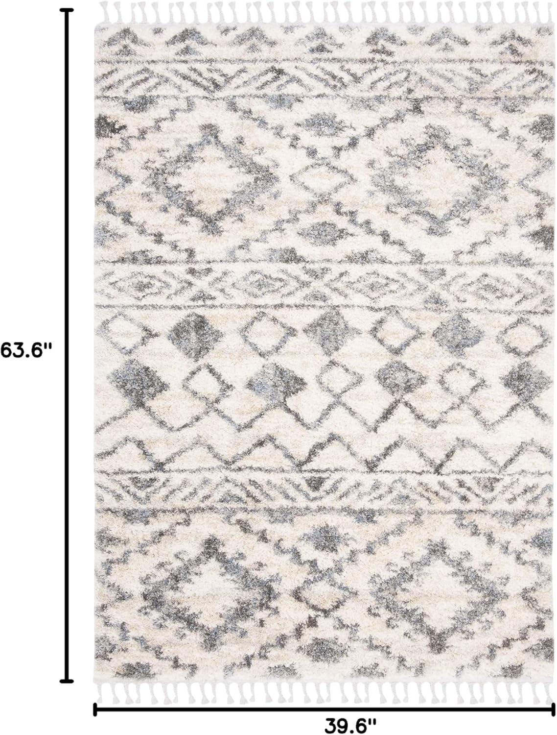image:imageSAFAVIEH Berber Fringe Shag Collection Area Rug 53 x 76 Cream amp Navy Moroccan Design NonShedding amp Easy Care 12inch Thick Ideal for High Traffic Areas in Living Room Bedroom BFG606ACreamNavy
