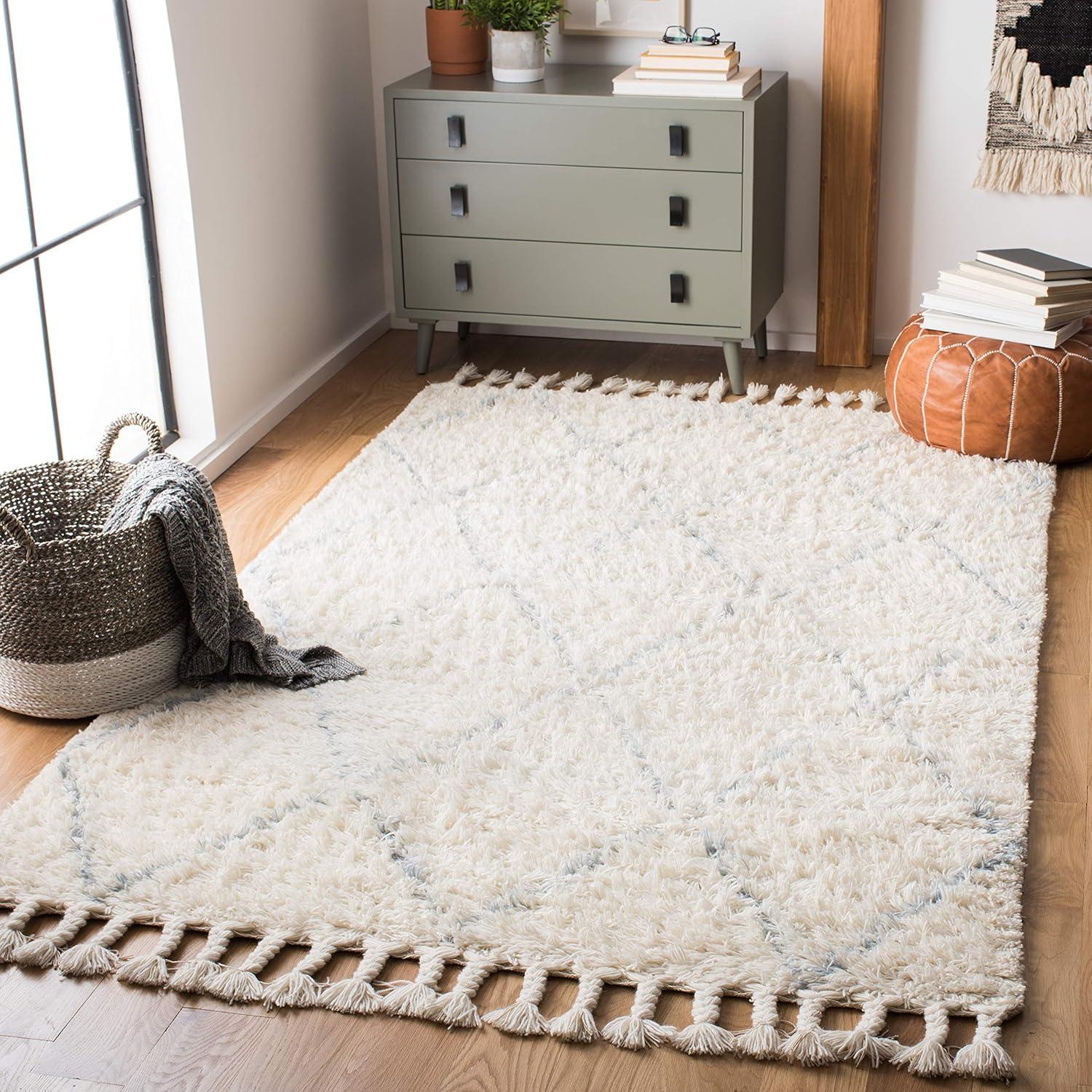 image:imageSAFAVIEH Casablanca Collection Accent Rug 4 x 6 Grey amp Ivory Handmade Moroccan Boho Wool 14inch Thick Ideal for High Traffic Areas in Entryway Living Room Bedroom CSB951FBlueIvory