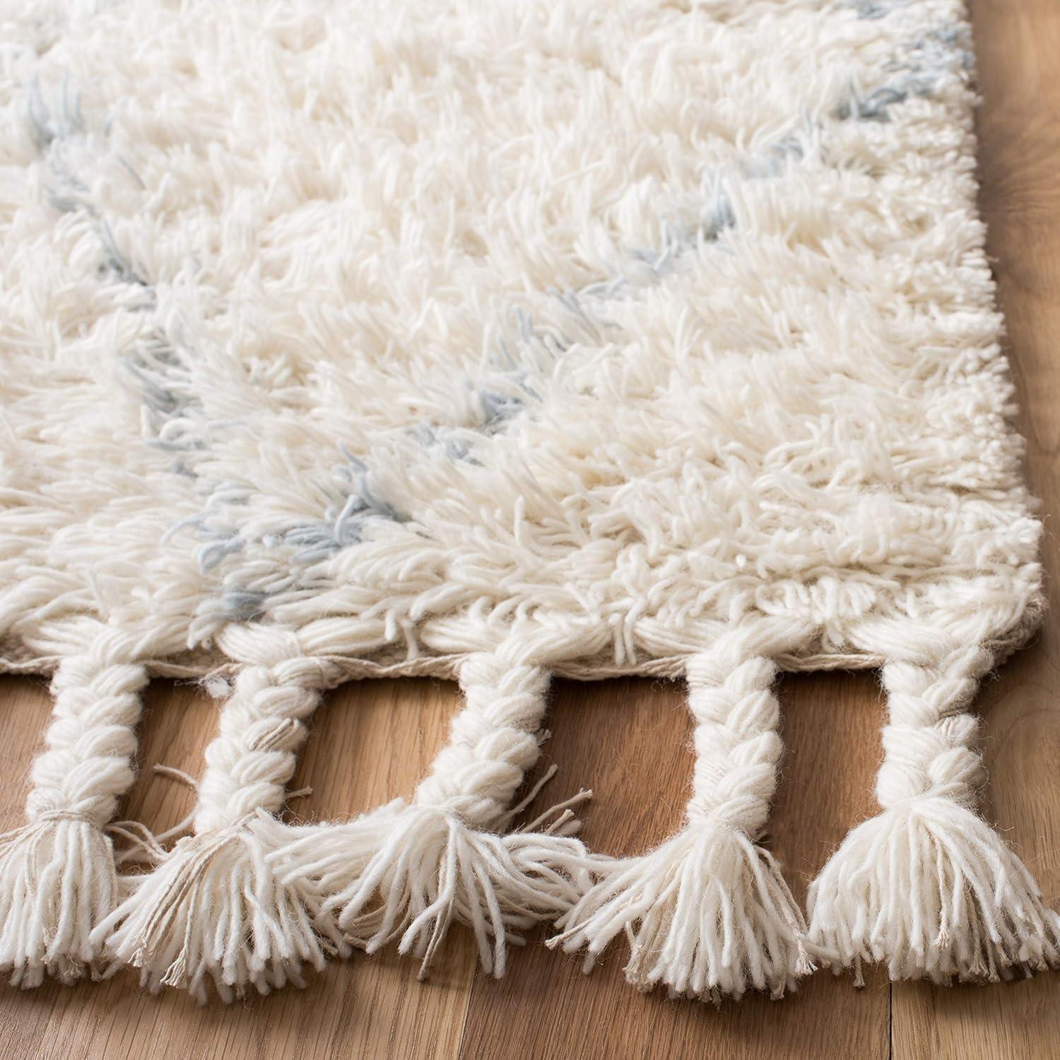 image:imageSAFAVIEH Casablanca Collection Accent Rug 4 x 6 Grey amp Ivory Handmade Moroccan Boho Wool 14inch Thick Ideal for High Traffic Areas in Entryway Living Room Bedroom CSB951FBlueIvory