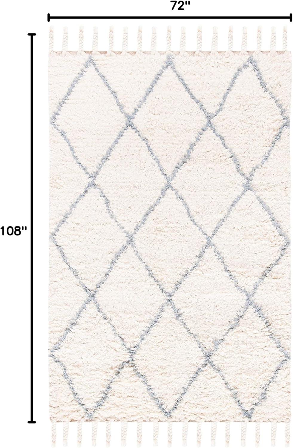 image:imageSAFAVIEH Casablanca Collection Accent Rug 4 x 6 Grey amp Ivory Handmade Moroccan Boho Wool 14inch Thick Ideal for High Traffic Areas in Entryway Living Room Bedroom CSB951FBlueIvory