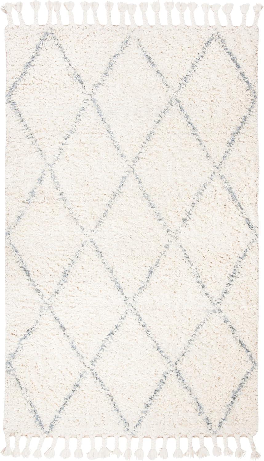 image:imageSAFAVIEH Casablanca Collection Accent Rug 4 x 6 Grey amp Ivory Handmade Moroccan Boho Wool 14inch Thick Ideal for High Traffic Areas in Entryway Living Room Bedroom CSB951FBlueIvory
