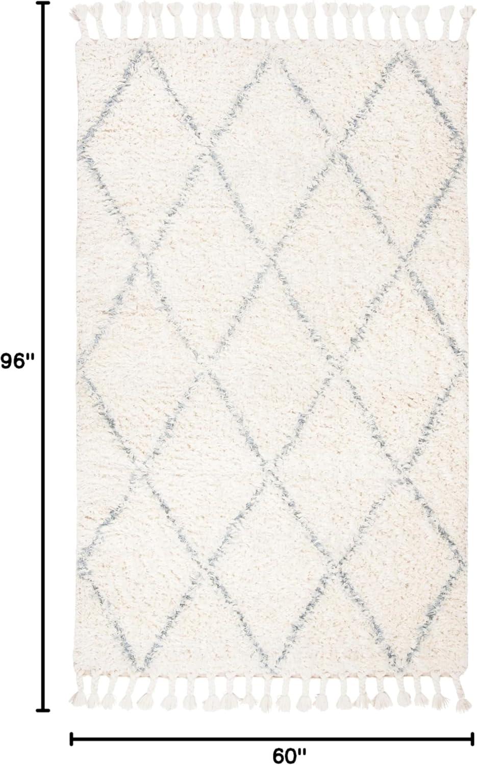 image:imageSAFAVIEH Casablanca Collection Accent Rug 4 x 6 Grey amp Ivory Handmade Moroccan Boho Wool 14inch Thick Ideal for High Traffic Areas in Entryway Living Room Bedroom CSB951FBlueIvory
