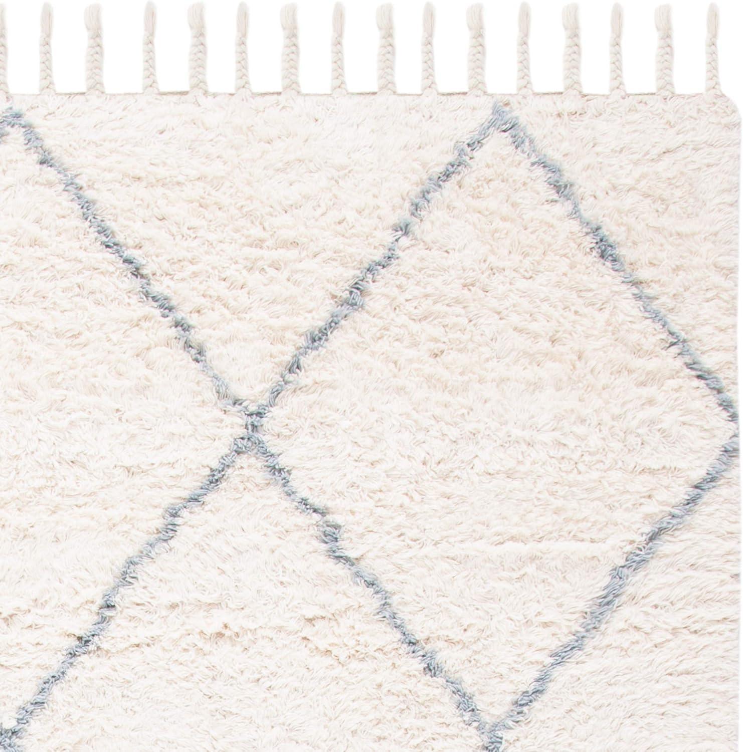 image:imageSAFAVIEH Casablanca Collection Accent Rug 4 x 6 Grey amp Ivory Handmade Moroccan Boho Wool 14inch Thick Ideal for High Traffic Areas in Entryway Living Room Bedroom CSB951FBlueIvory
