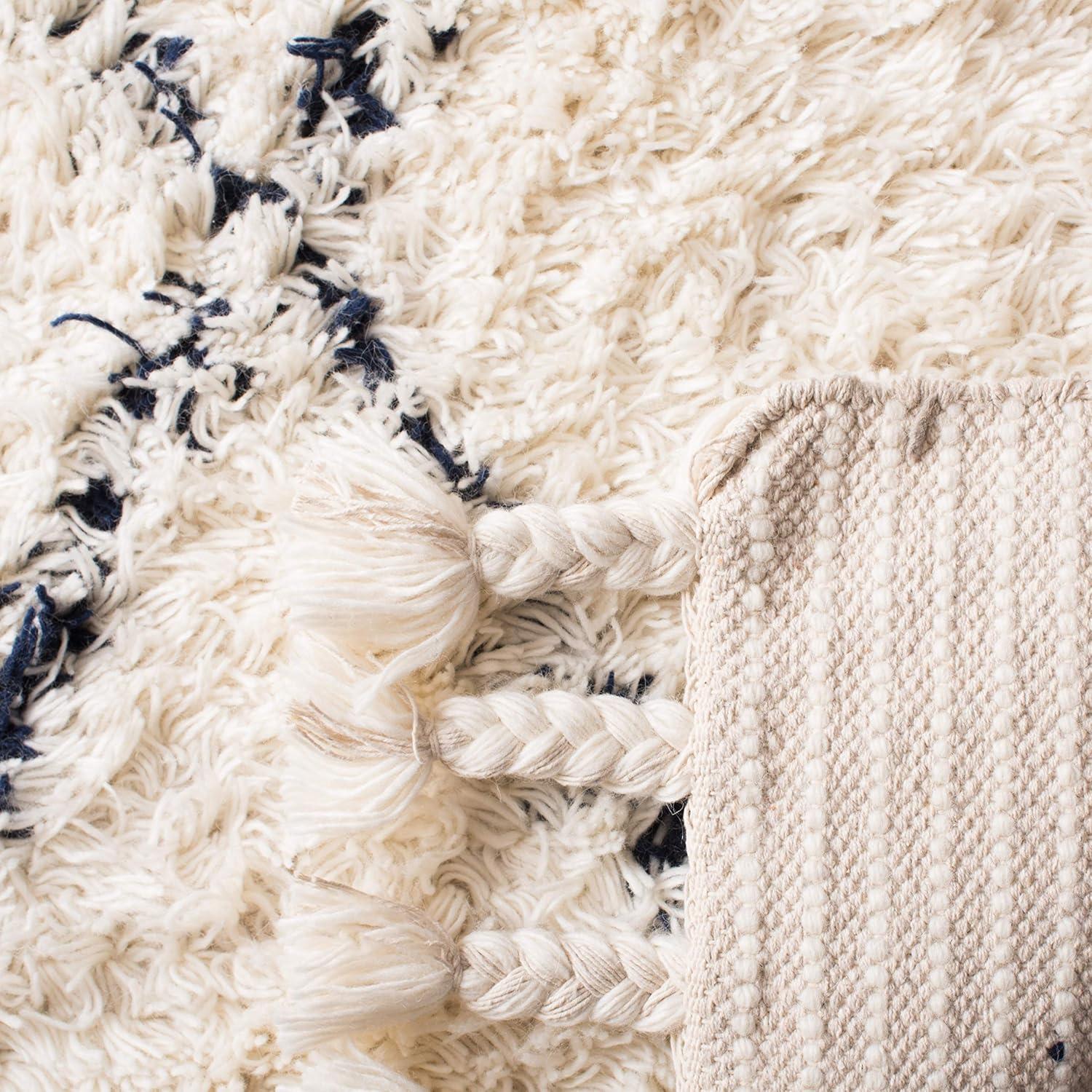 image:imageSAFAVIEH Casablanca Collection Accent Rug 4 x 6 Grey amp Ivory Handmade Moroccan Boho Wool 14inch Thick Ideal for High Traffic Areas in Entryway Living Room Bedroom CSB951FNavyIvory