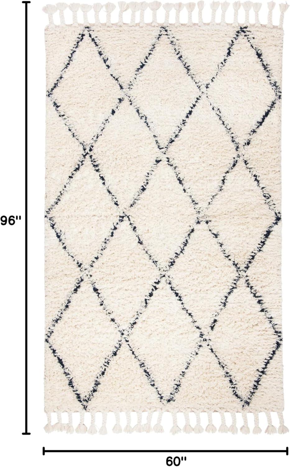 image:imageSAFAVIEH Casablanca Collection Accent Rug 4 x 6 Grey amp Ivory Handmade Moroccan Boho Wool 14inch Thick Ideal for High Traffic Areas in Entryway Living Room Bedroom CSB951FNavyIvory