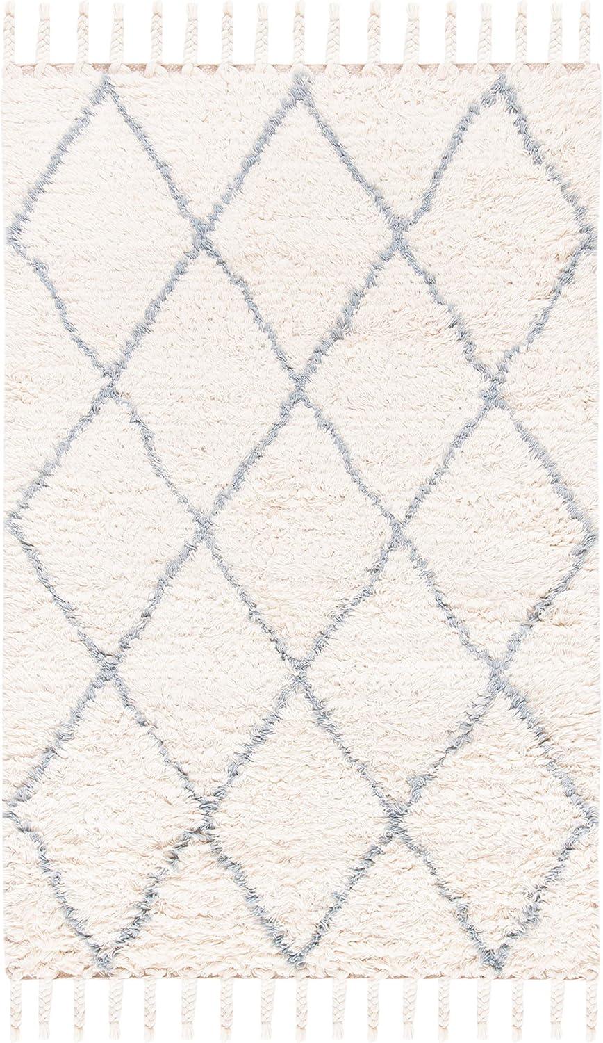 image:imageSAFAVIEH Casablanca Collection Accent Rug 4 x 6 Grey amp Ivory Handmade Moroccan Boho Wool 14inch Thick Ideal for High Traffic Areas in Entryway Living Room Bedroom CSB951FBlueIvory