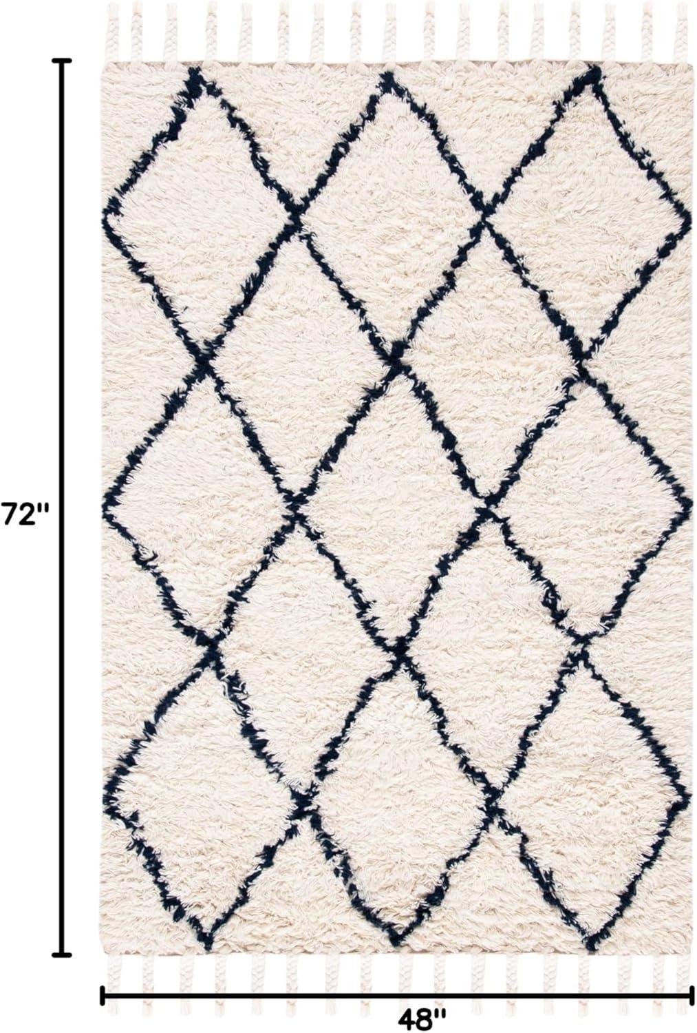 image:imageSAFAVIEH Casablanca Collection Accent Rug 4 x 6 Grey amp Ivory Handmade Moroccan Boho Wool 14inch Thick Ideal for High Traffic Areas in Entryway Living Room Bedroom CSB951FNavyIvory