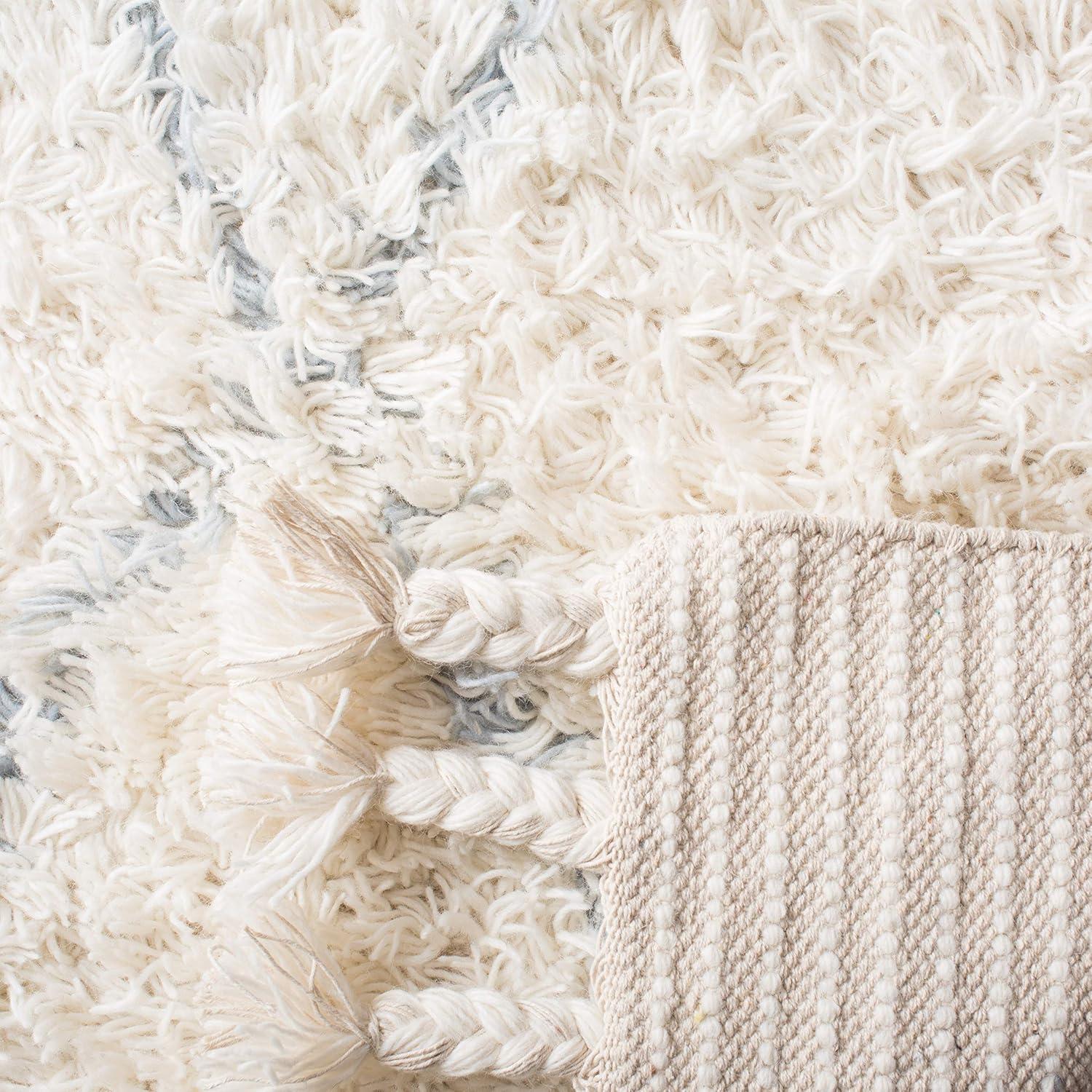 image:imageSAFAVIEH Casablanca Collection Accent Rug 4 x 6 Grey amp Ivory Handmade Moroccan Boho Wool 14inch Thick Ideal for High Traffic Areas in Entryway Living Room Bedroom CSB951FBlueIvory