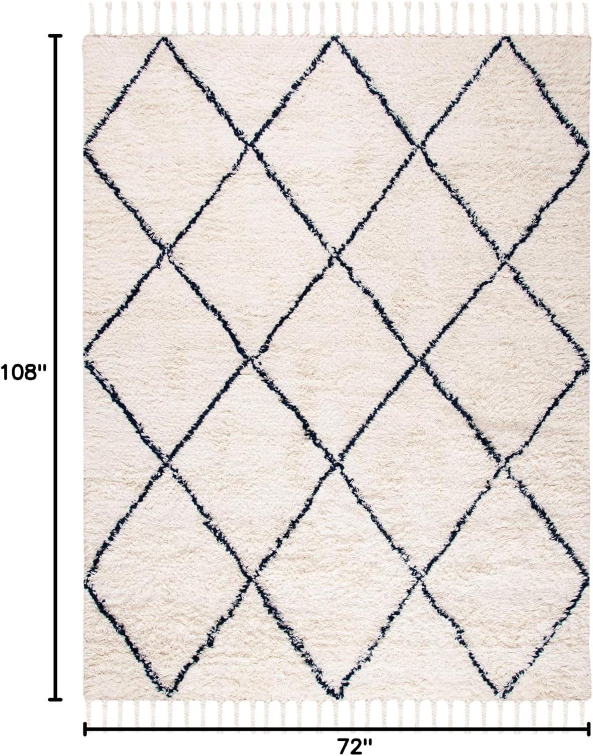 image:imageSAFAVIEH Casablanca Collection Accent Rug 4 x 6 Grey amp Ivory Handmade Moroccan Boho Wool 14inch Thick Ideal for High Traffic Areas in Entryway Living Room Bedroom CSB951FNavyIvory