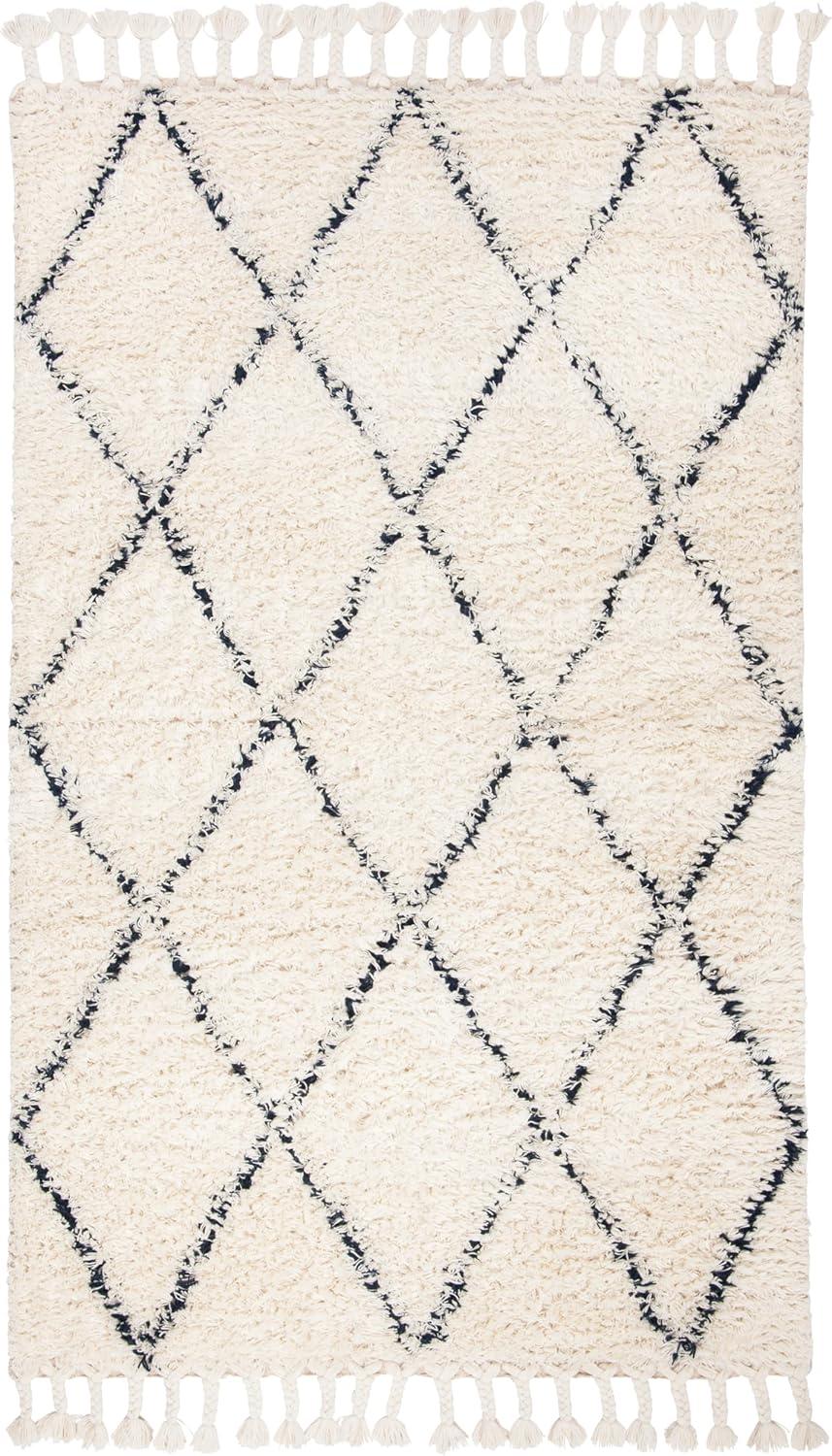 image:imageSAFAVIEH Casablanca Collection Accent Rug 4 x 6 Grey amp Ivory Handmade Moroccan Boho Wool 14inch Thick Ideal for High Traffic Areas in Entryway Living Room Bedroom CSB951FNavyIvory