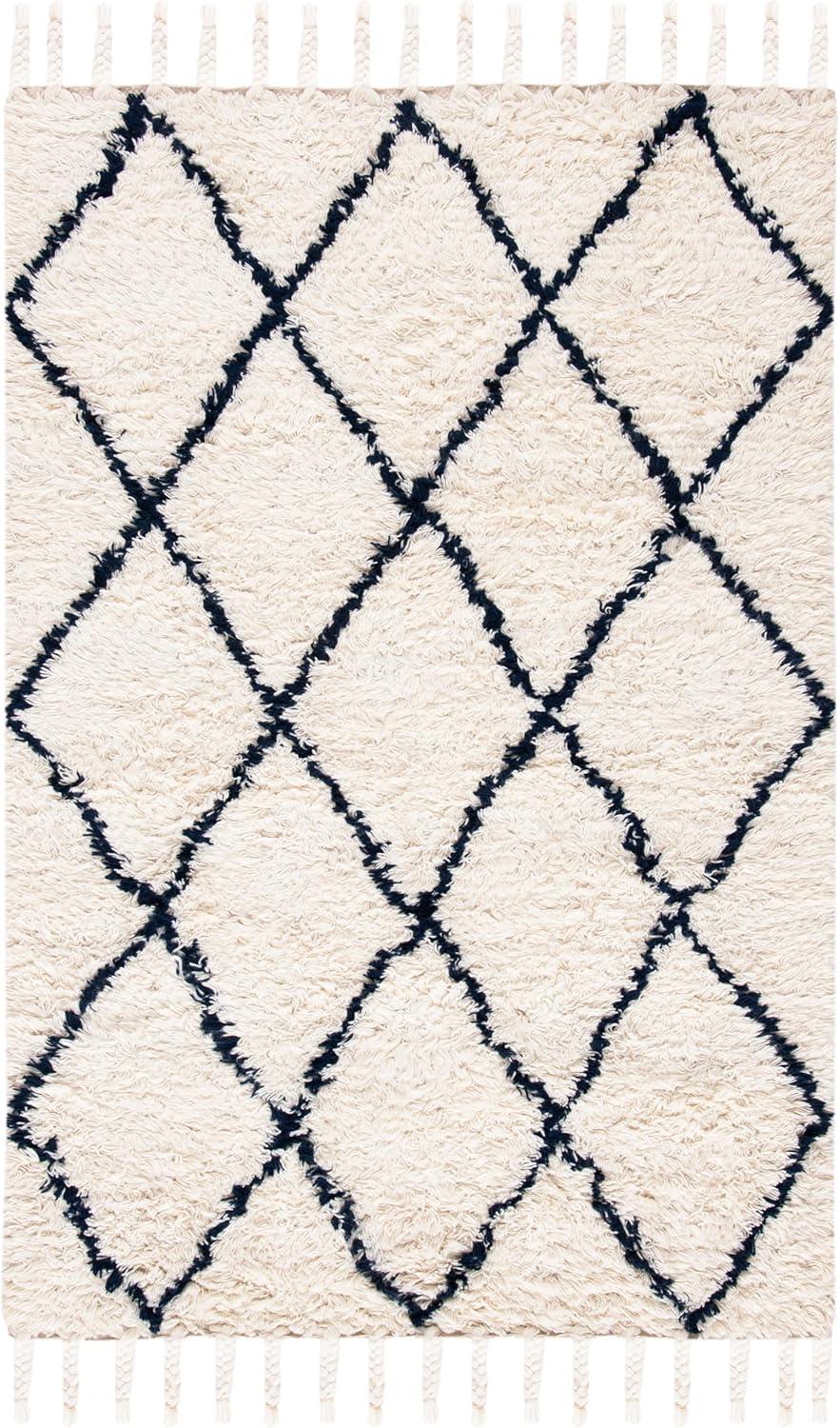 image:imageSAFAVIEH Casablanca Collection Accent Rug 4 x 6 Grey amp Ivory Handmade Moroccan Boho Wool 14inch Thick Ideal for High Traffic Areas in Entryway Living Room Bedroom CSB951FNavyIvory