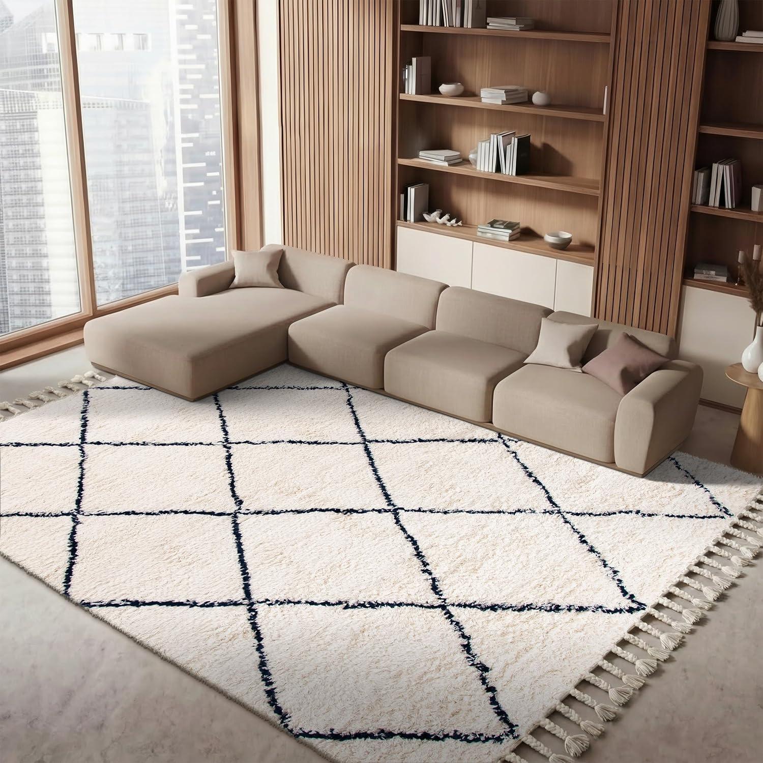 image:imageSAFAVIEH Casablanca Collection Accent Rug 4 x 6 Grey amp Ivory Handmade Moroccan Boho Wool 14inch Thick Ideal for High Traffic Areas in Entryway Living Room Bedroom CSB951FNavyIvory