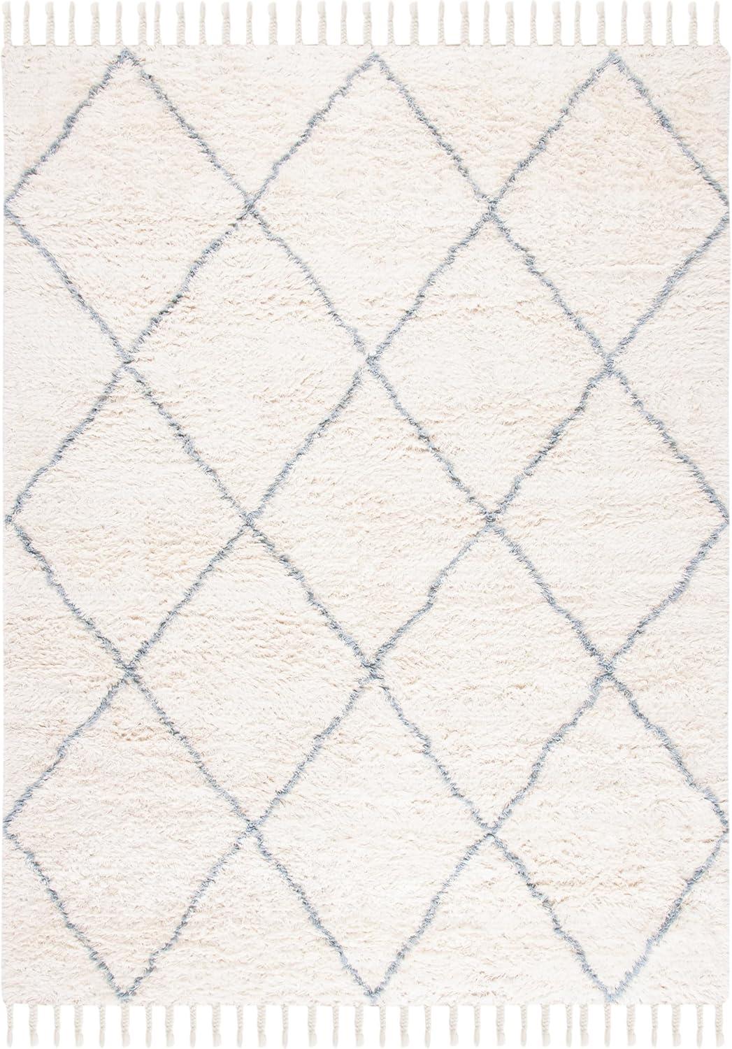 image:imageSAFAVIEH Casablanca Collection Accent Rug 4 x 6 Grey amp Ivory Handmade Moroccan Boho Wool 14inch Thick Ideal for High Traffic Areas in Entryway Living Room Bedroom CSB951FBlueIvory