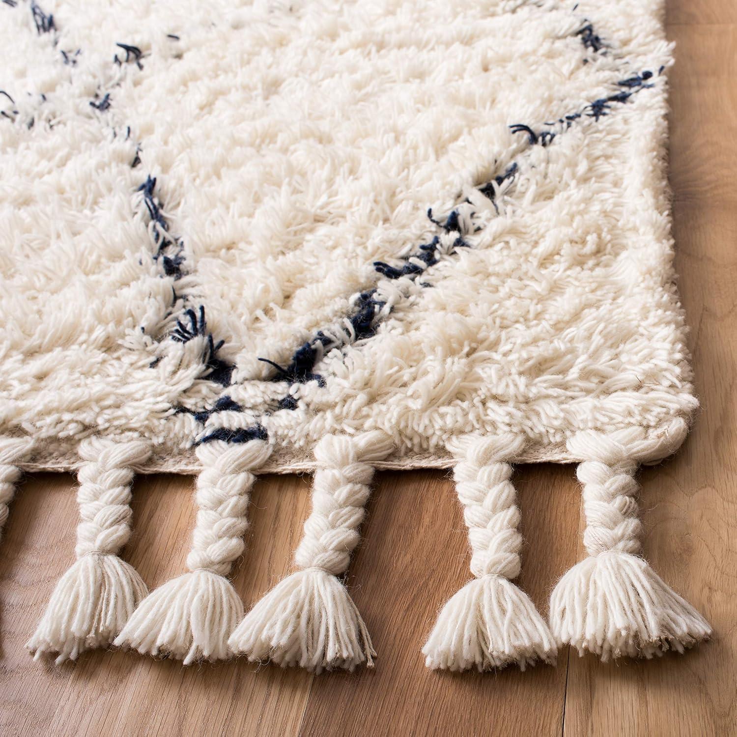 image:imageSAFAVIEH Casablanca Collection Accent Rug 4 x 6 Grey amp Ivory Handmade Moroccan Boho Wool 14inch Thick Ideal for High Traffic Areas in Entryway Living Room Bedroom CSB951FNavyIvory