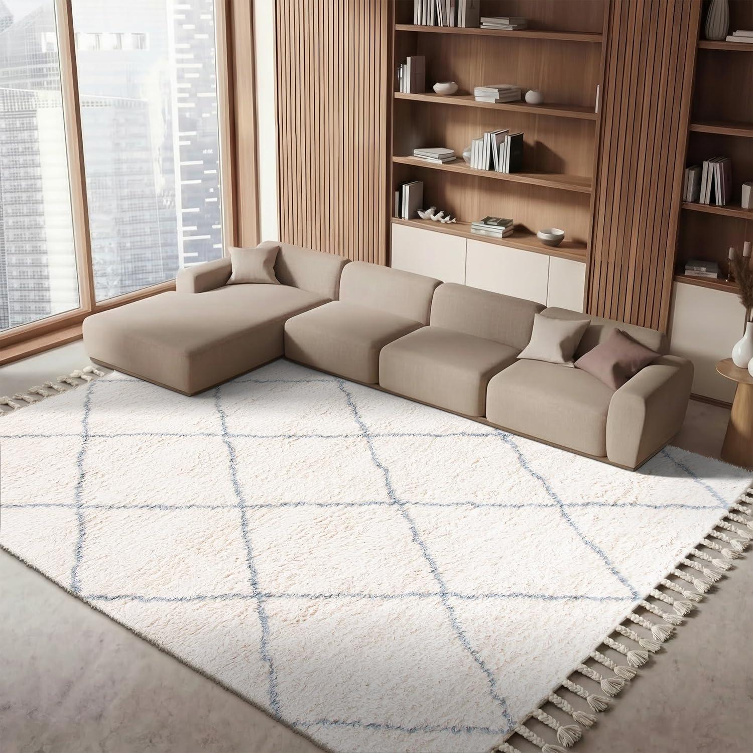 image:imageSAFAVIEH Casablanca Collection Accent Rug 4 x 6 Grey amp Ivory Handmade Moroccan Boho Wool 14inch Thick Ideal for High Traffic Areas in Entryway Living Room Bedroom CSB951FBlueIvory