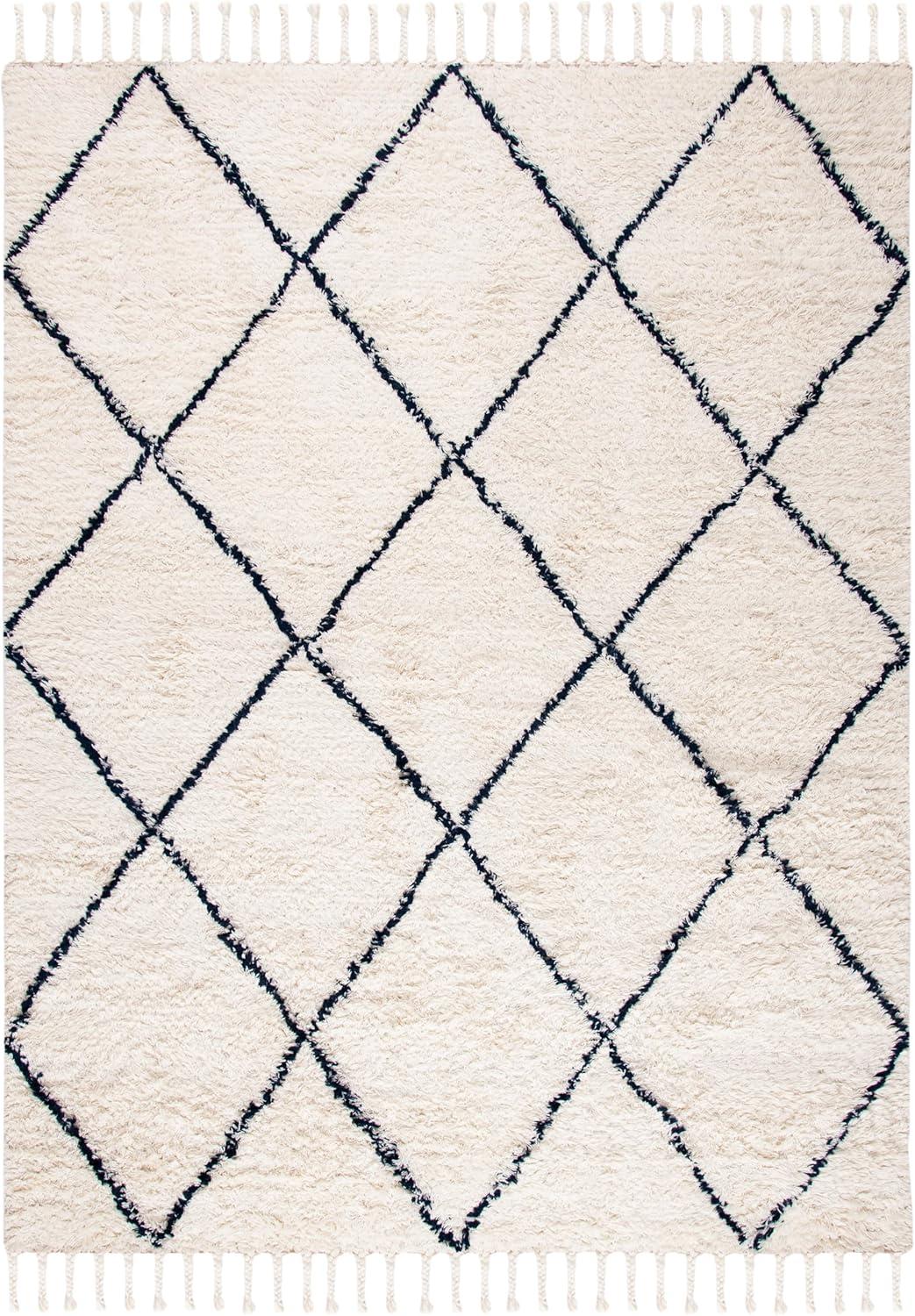 image:imageSAFAVIEH Casablanca Collection Accent Rug 4 x 6 Grey amp Ivory Handmade Moroccan Boho Wool 14inch Thick Ideal for High Traffic Areas in Entryway Living Room Bedroom CSB951FNavyIvory