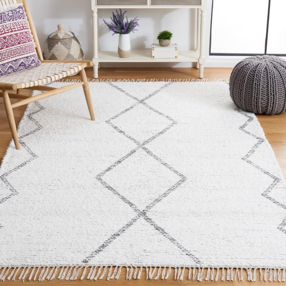 image:imageSAFAVIEH Casablanca Collection Accent Rug 4 x 6 Ivory amp Grey Handmade Moroccan Boho Cotton Fringe Ideal for High Traffic Areas in Entryway Living Room Bedroom CSB464AIvoryGrey