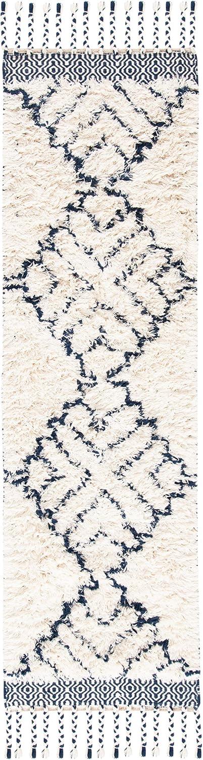 image:imageSAFAVIEH Casablanca Collection Accent Rug 4 x 6 Ivory amp Navy Handmade Moroccan Medallion Tassel Wool 12inch Thick Ideal for High Traffic Areas in Entryway Living Room Bedroom CSB251AIvoryNavy